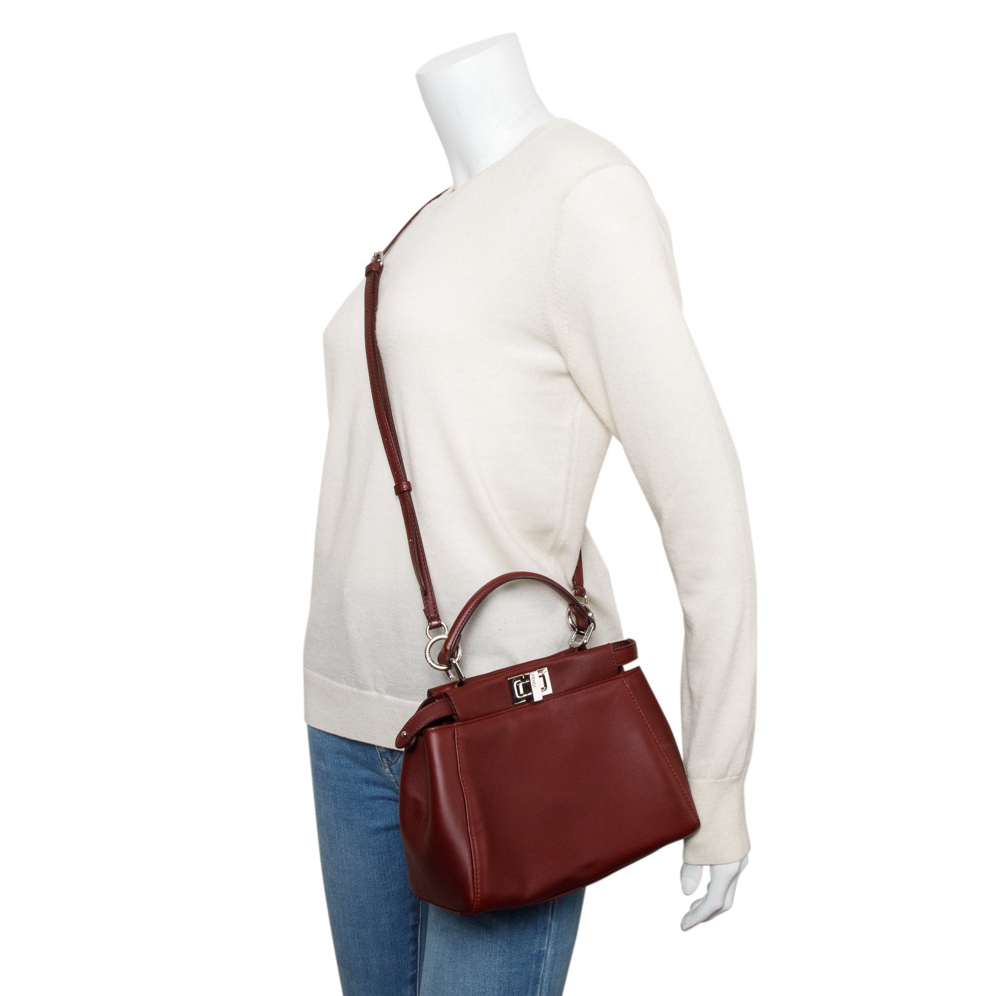 Fendi Burgundy Calfskin Peekaboo Bag Leather Mini Travel Bag