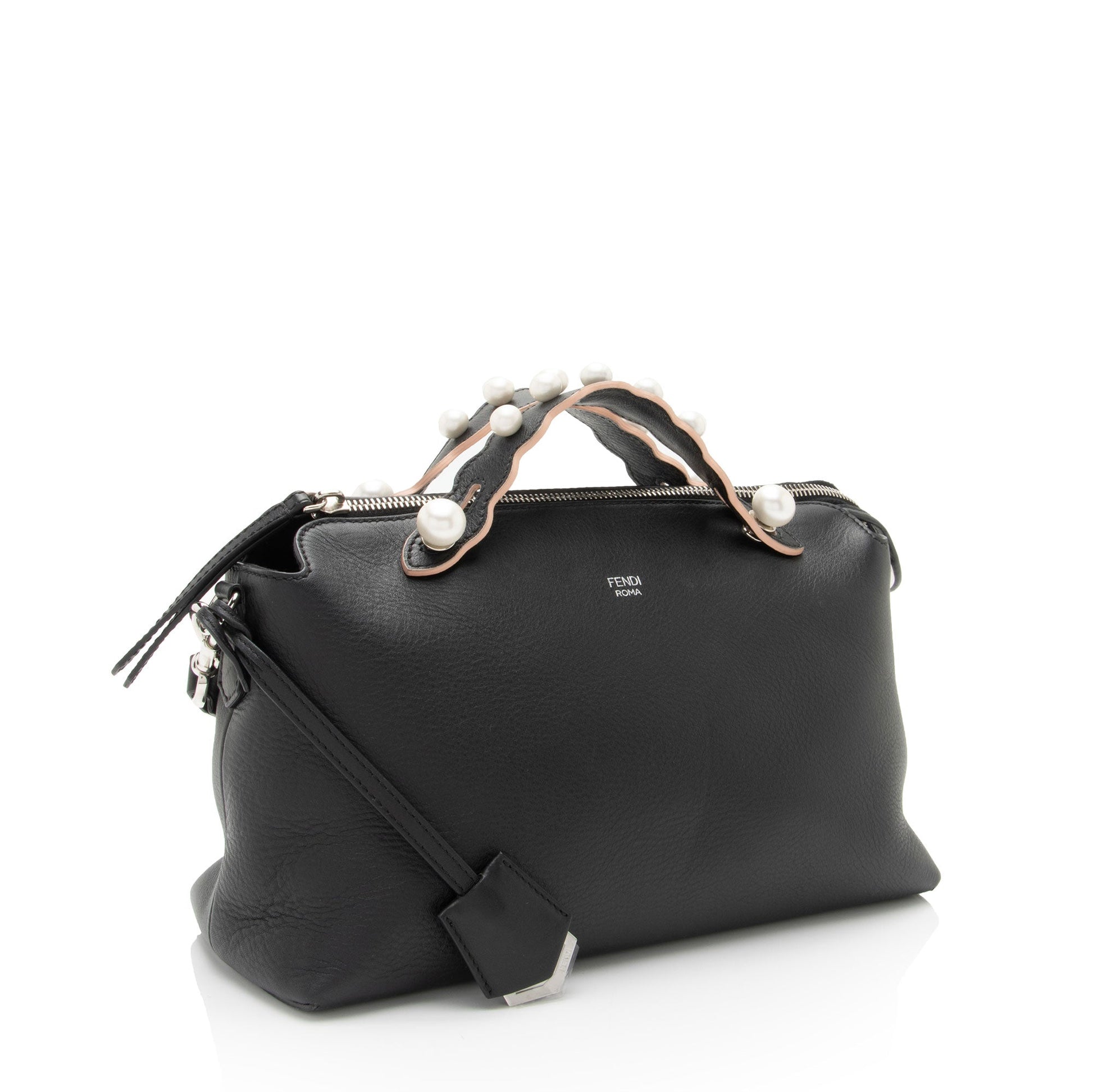 Fendi Calfskin Faux Pearl Embellished By The Way Satchel Medium Satchel Bag