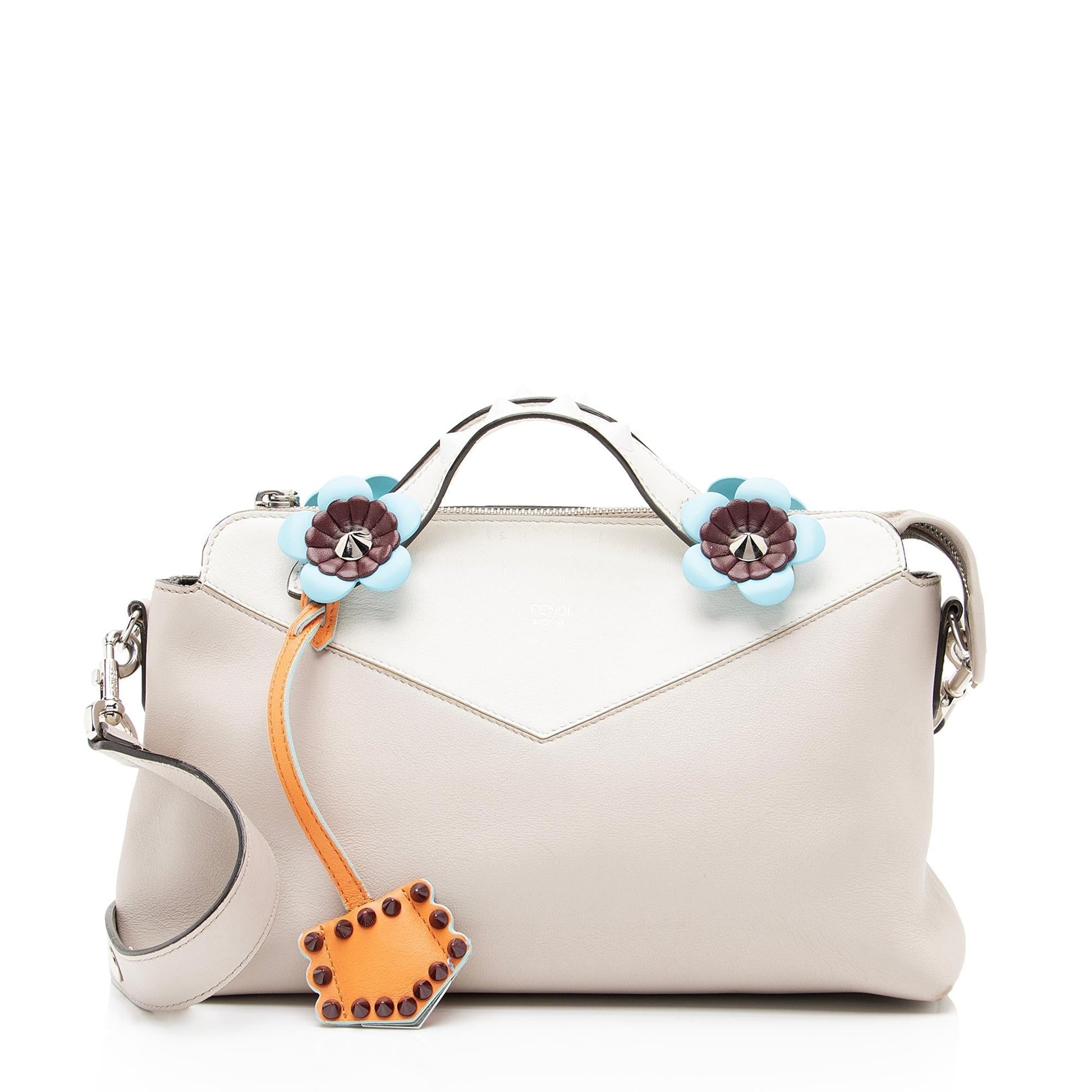 Fendi Calfskin Flowerland Studded By The Way Boston Bag Medium Satchel Bag