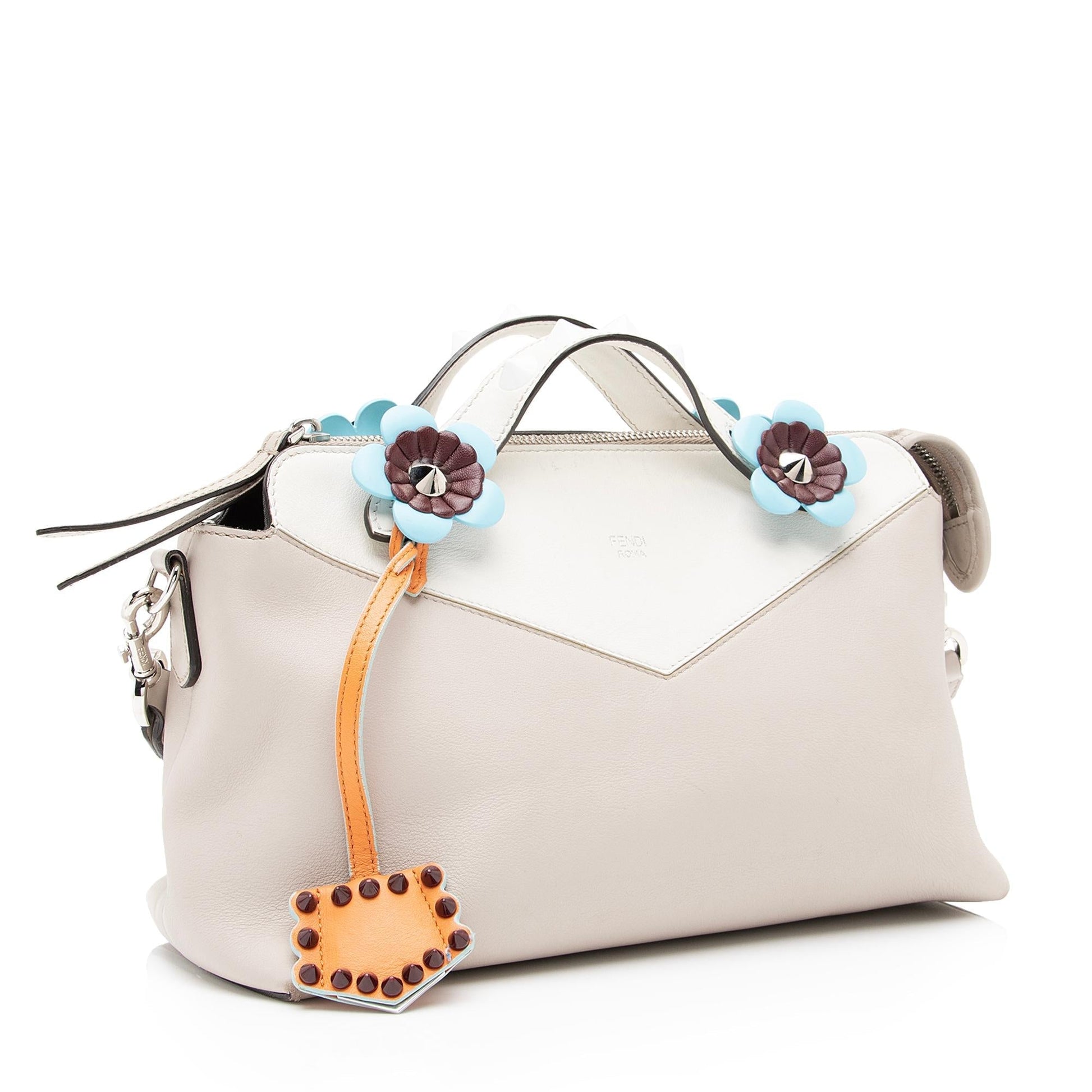 Fendi Calfskin Flowerland Studded By The Way Boston Bag Medium Satchel Bag