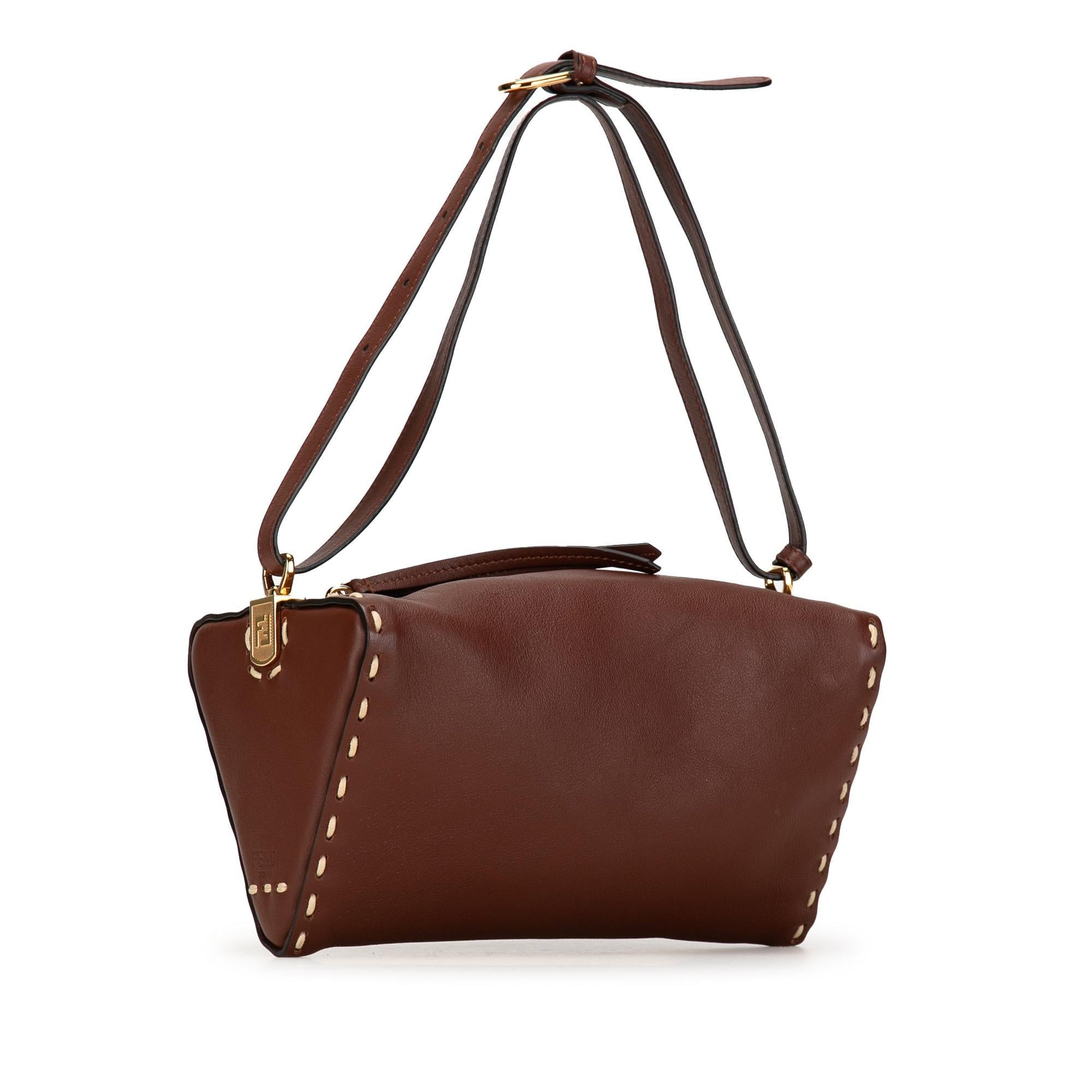 Fendi Calfskin Selleria Triangle Shoulder Bag Shg