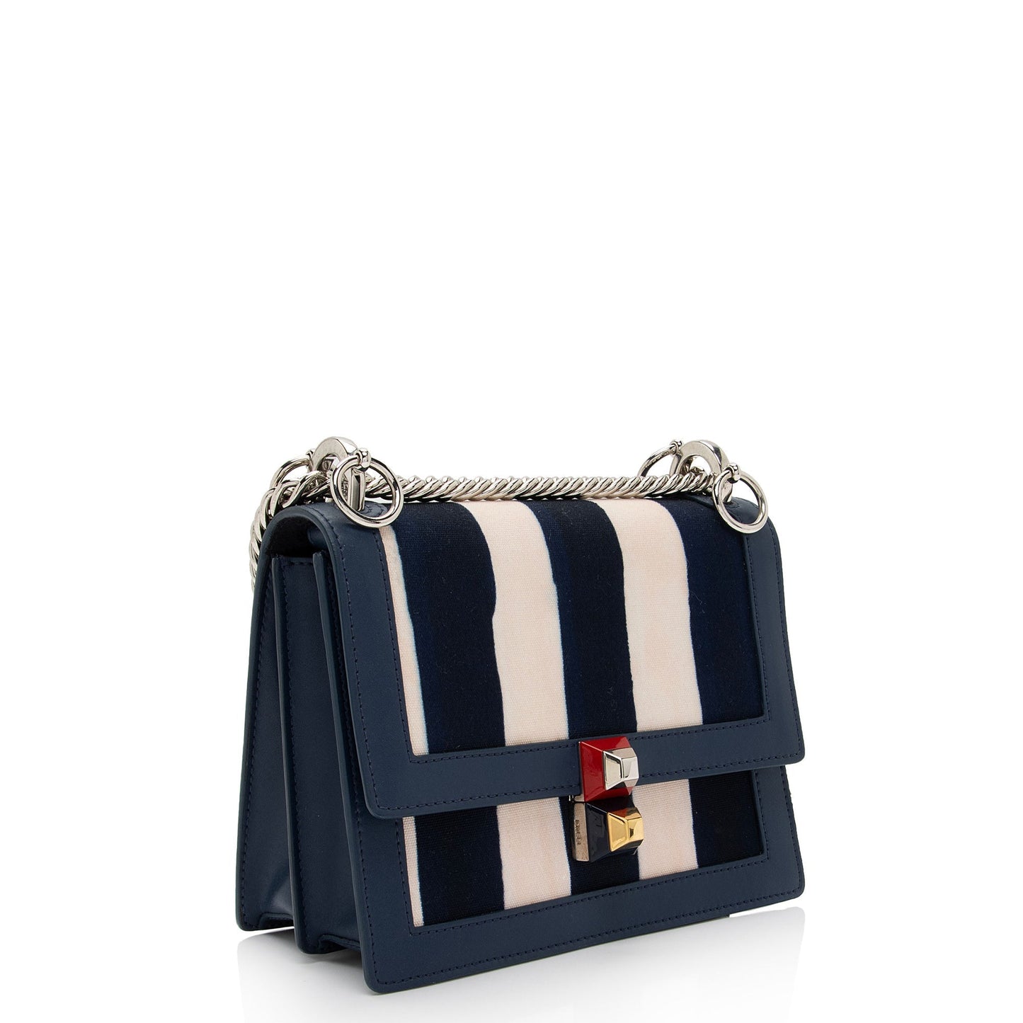 Fendi Calfskin Striped Kan Shoulder Bag Shf Yqidt1 Canvas Small