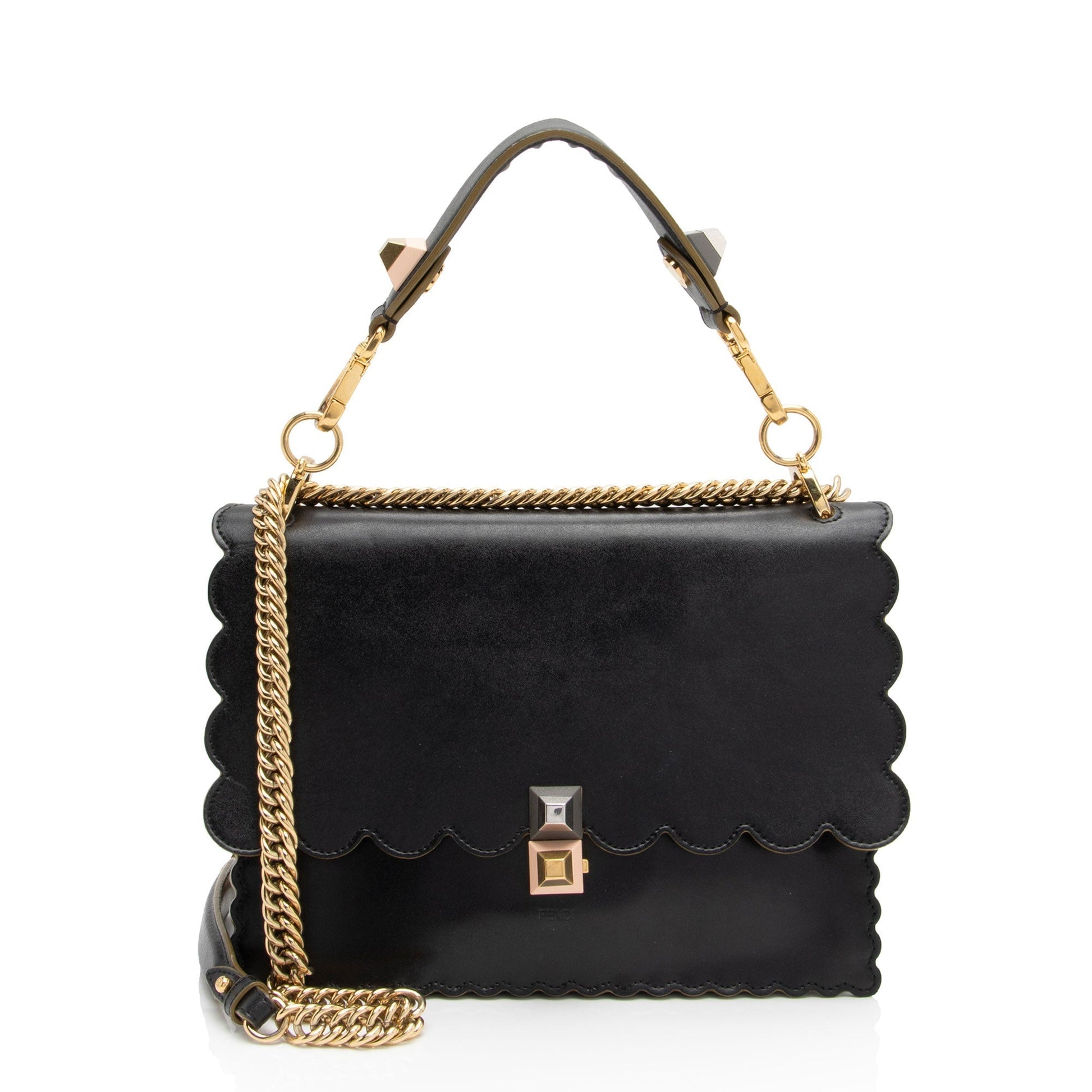 Fendi Calfskin Studded Kan Shoulder Bag Shf Bojibf Medium