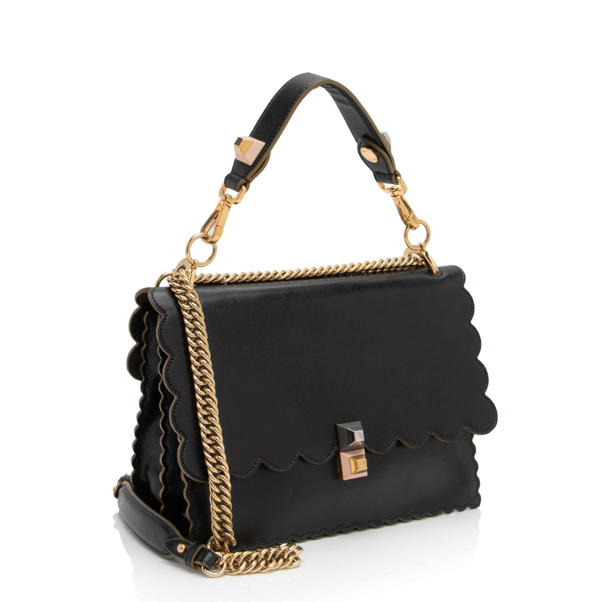 Fendi Calfskin Studded Kan Shoulder Bag Shf Bojibf Medium
