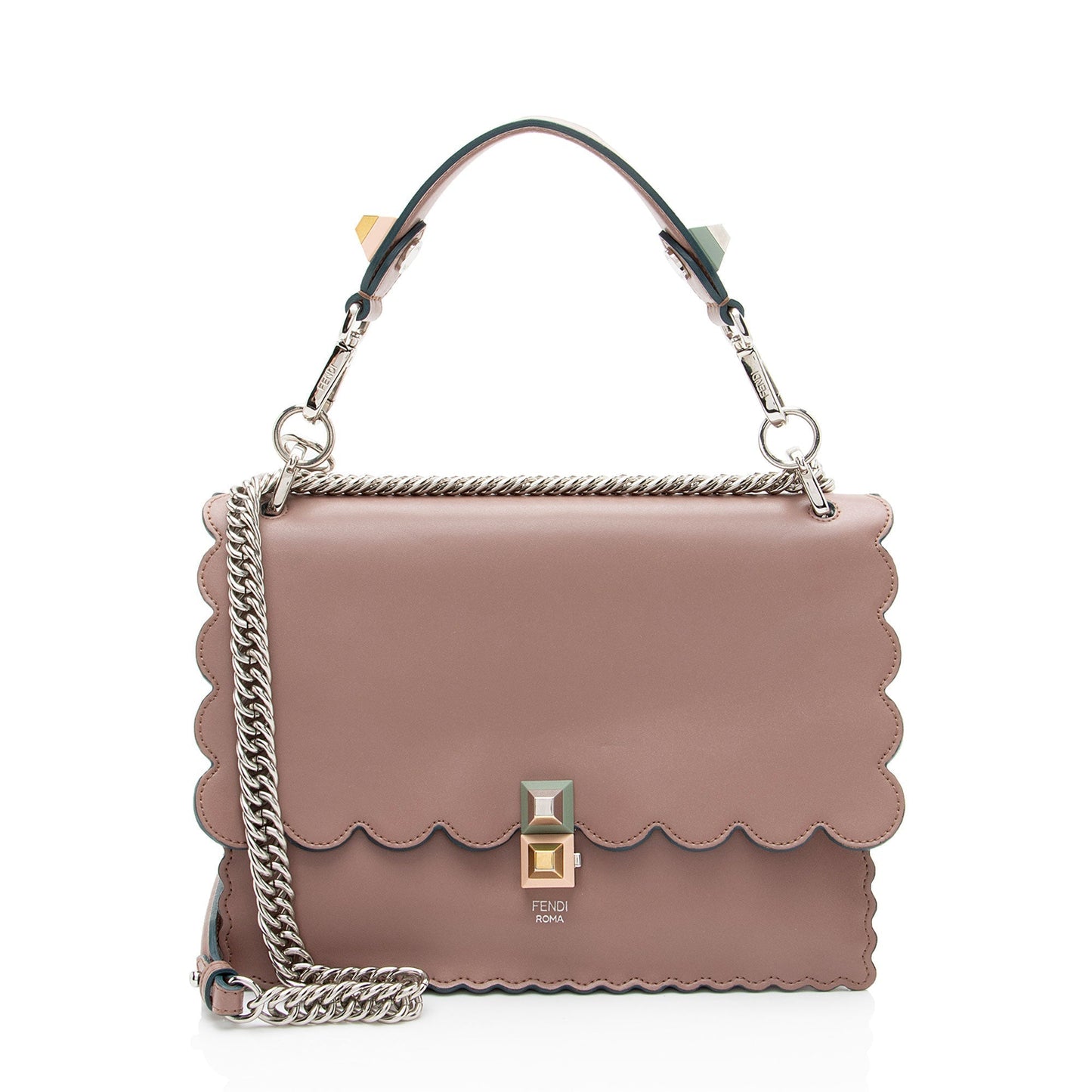 Fendi Calfskin Studded Kan Shoulder Bag Medium