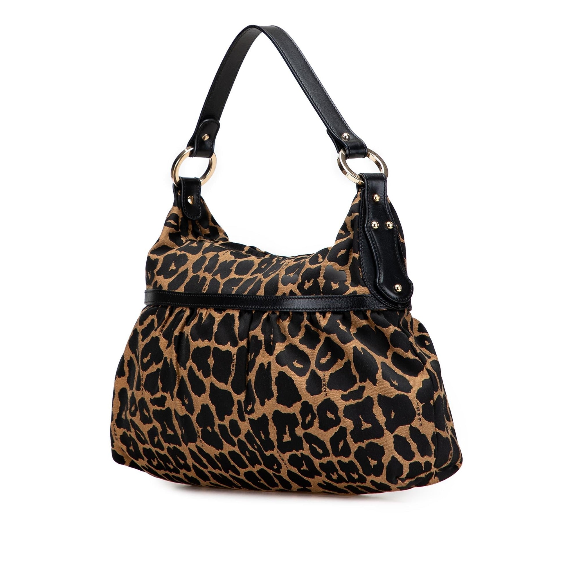 Fendi Leopard Print Chef Shoulder Bag Canvas