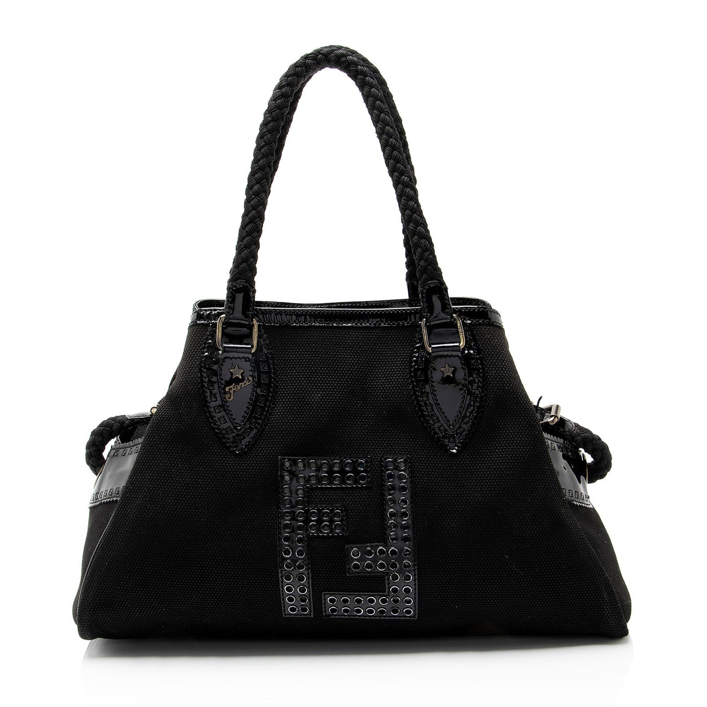 Fendi Perforated Ff Du Jour Tote Leather Canvas Patent Tote Bag