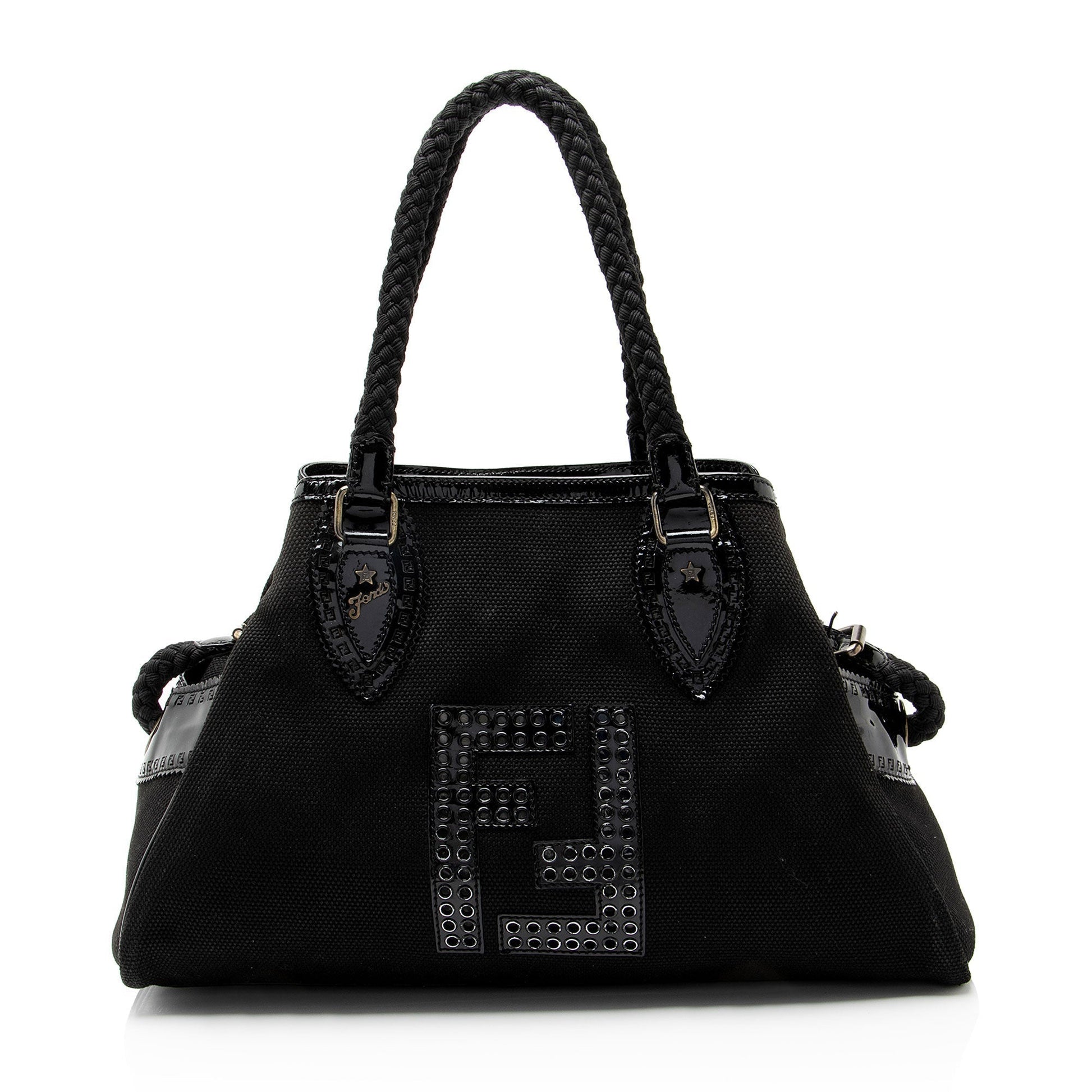 Fendi Perforated Ff Du Jour Tote Leather Canvas Patent Tote Bag