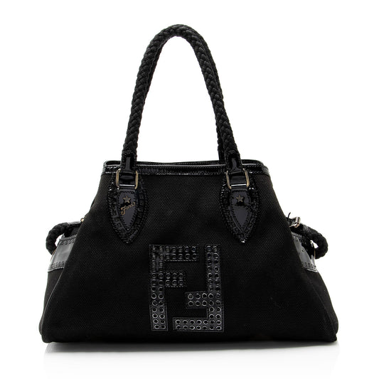 Fendi Perforated Ff Du Jour Tote Leather Canvas Patent Tote Bag
