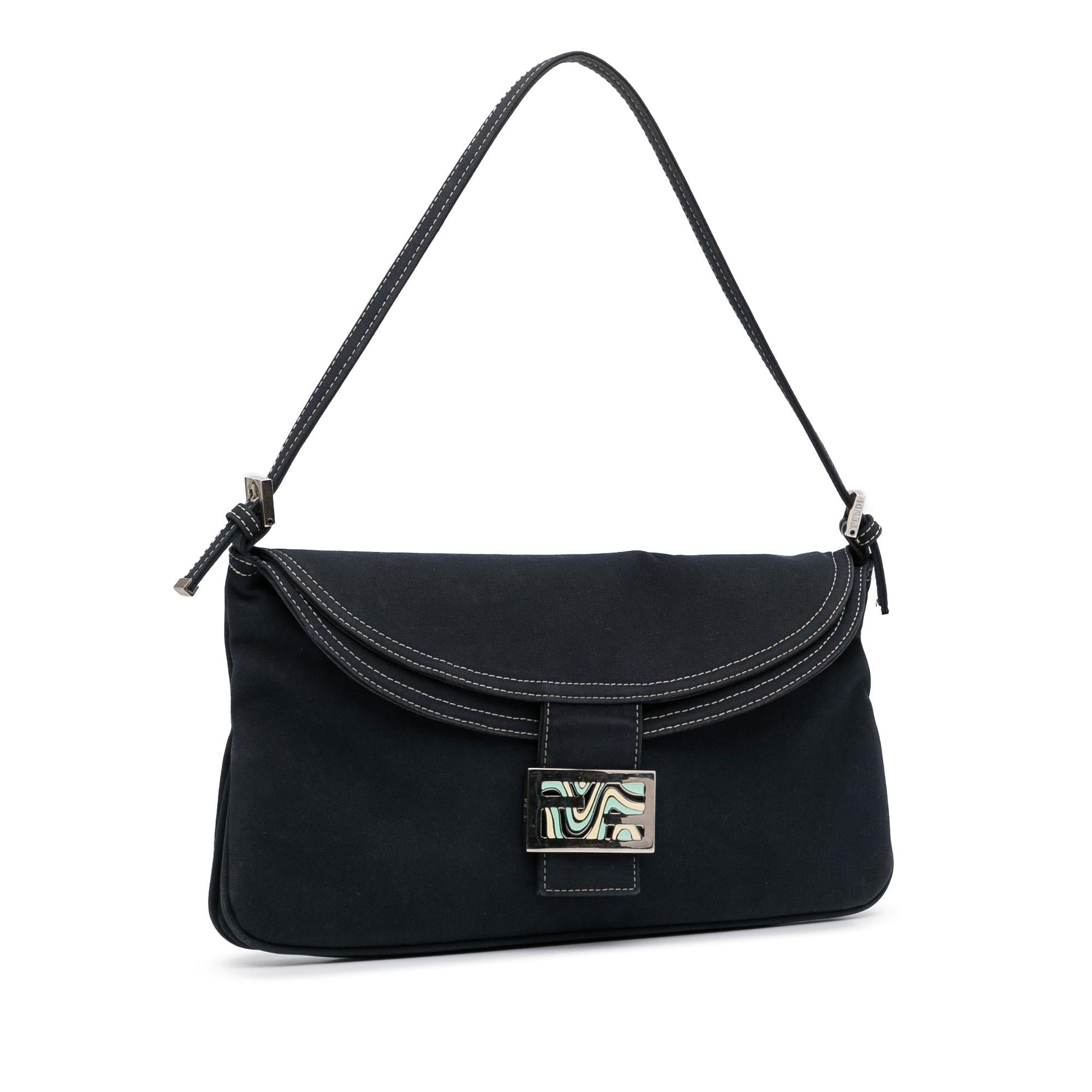 Fendi Double Baguette Shg J7Tzh1 Handbag Denim Flap Shoulder Bag