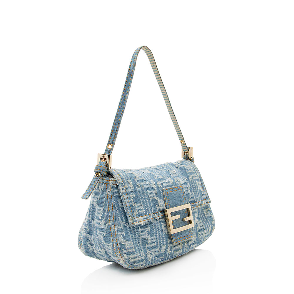 Fendi Baguette Shoulder Bag Shf Denim Mini