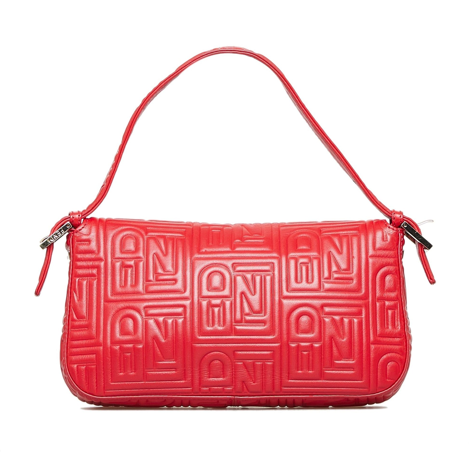 Fendi Mamma Baguette Shg Mzagao Handbag Leather Embossed Shoulder Bag