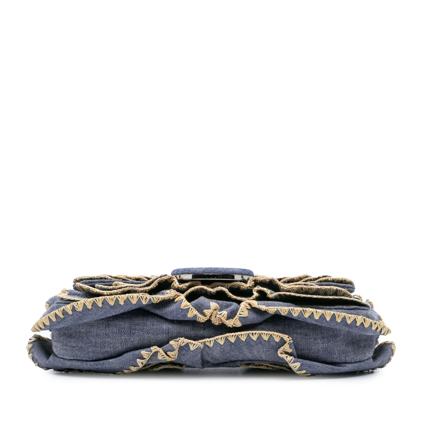 Fendi Ruffled Is Kan Baguette Satchel Bag Denim Embroidered