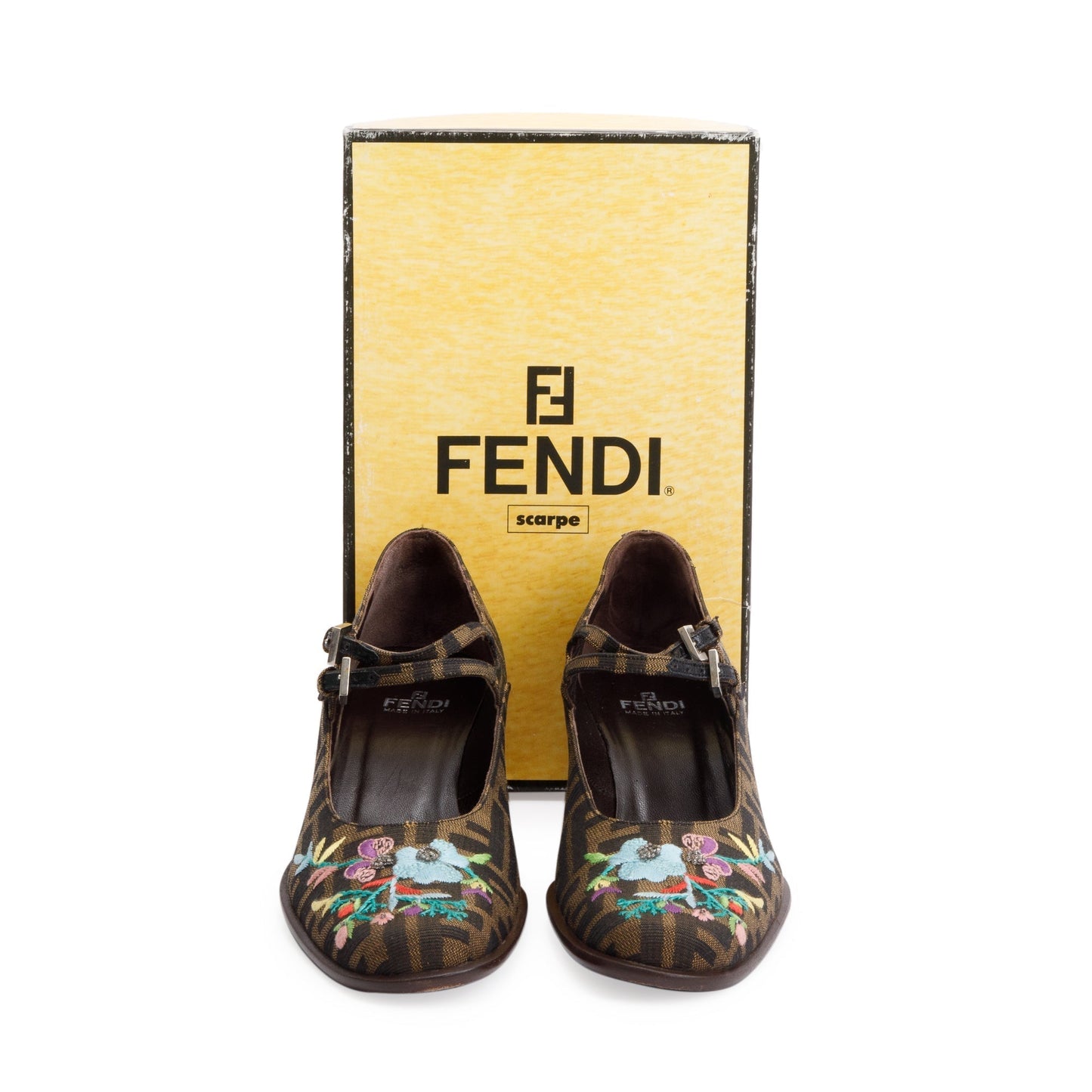 Fendi Embroidered Ff Zucca Mary Jane Pumps Size Canvas Shoes