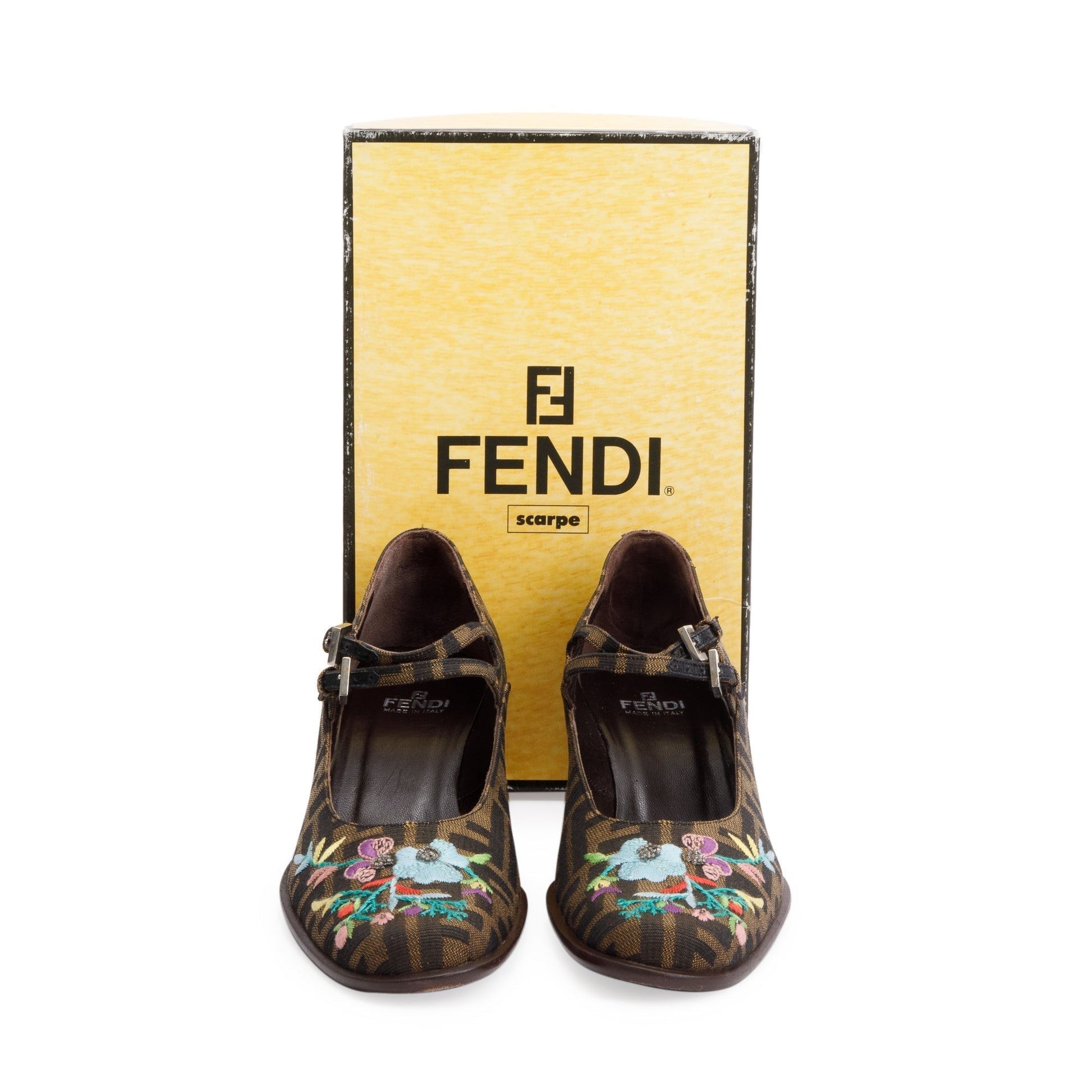 Fendi Embroidered Ff Zucca Mary Jane Pumps Size Canvas Shoes