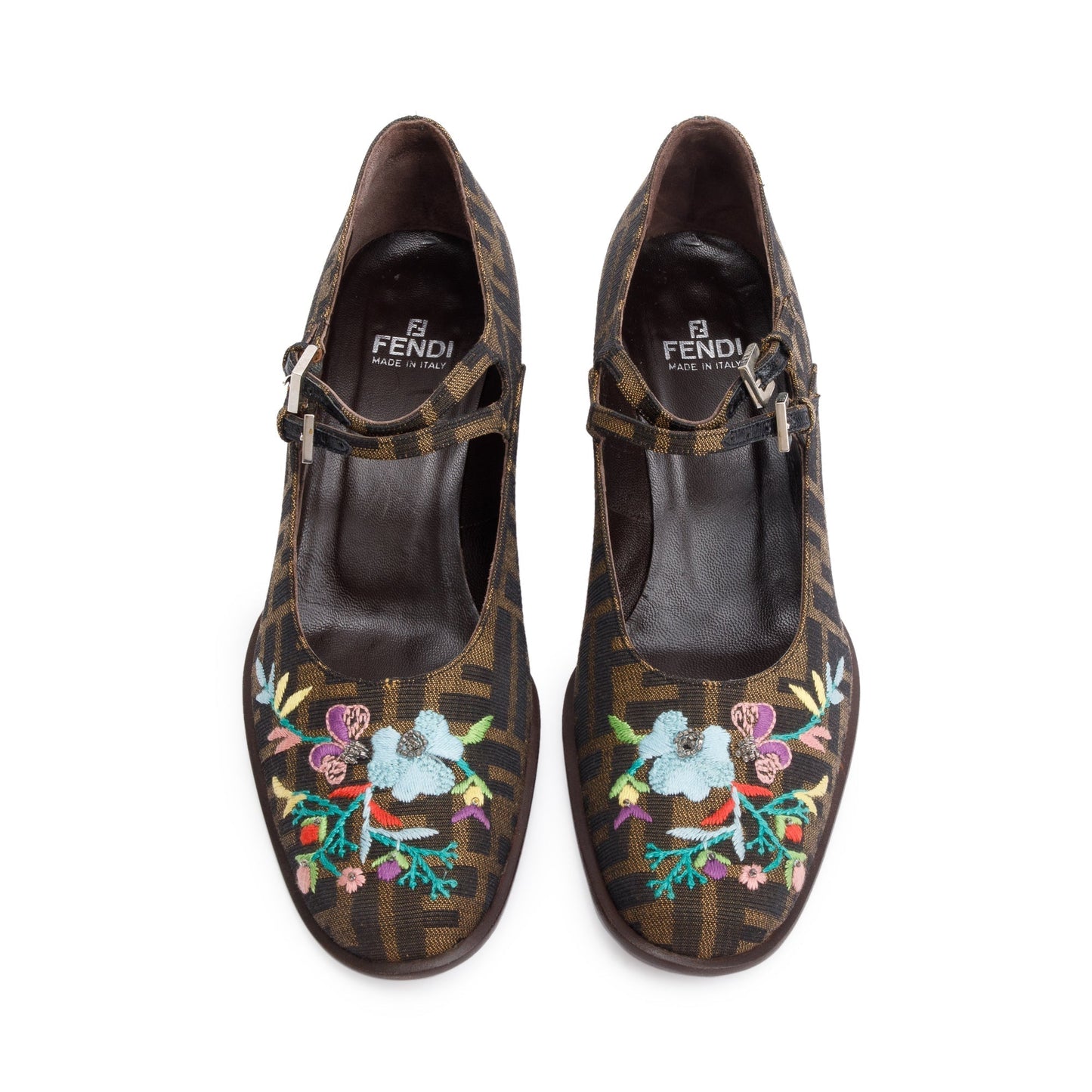 Fendi Embroidered Ff Zucca Mary Jane Pumps Size Canvas Shoes