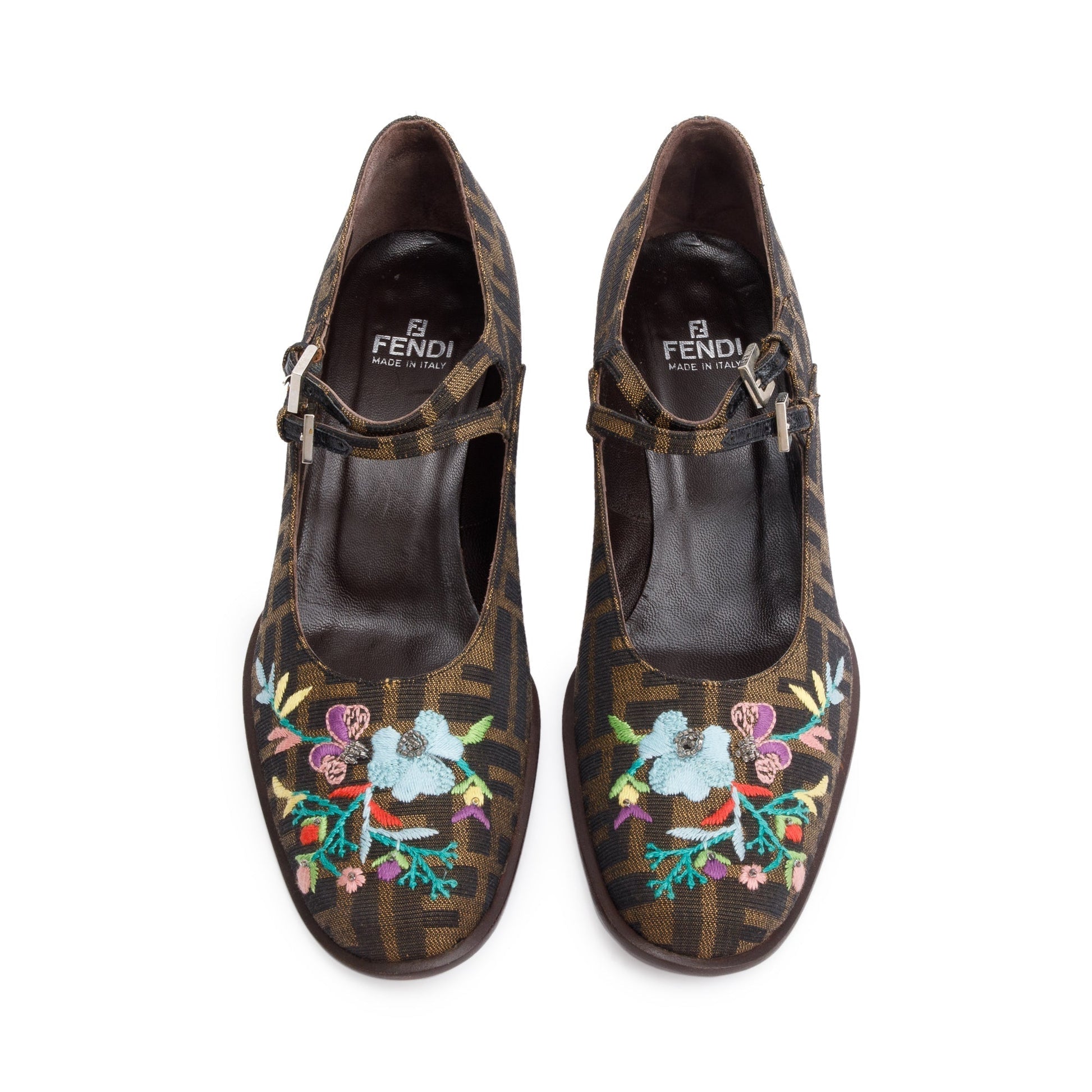 Fendi Embroidered Ff Zucca Mary Jane Pumps Size Canvas Shoes