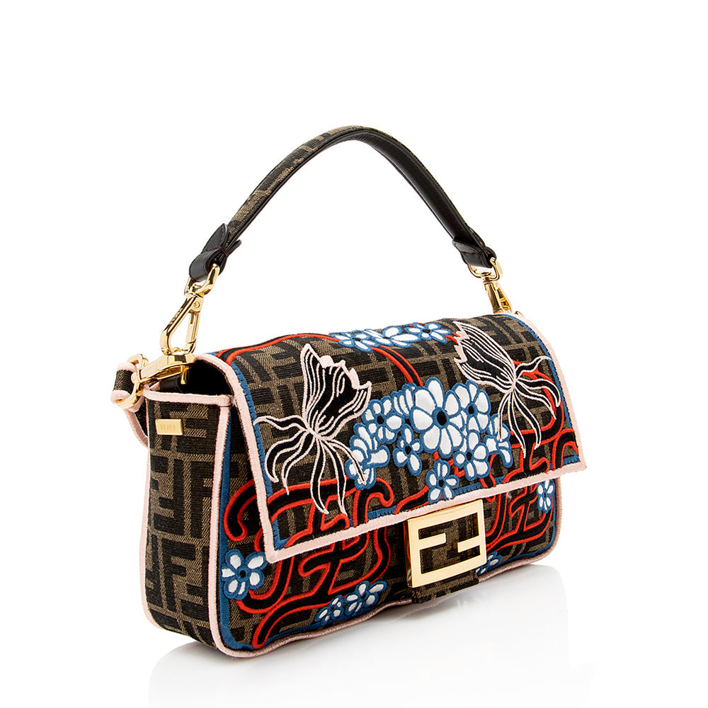Chanel Fendi Karligraphy Baguette Shoulder Bag Shf Embroidered