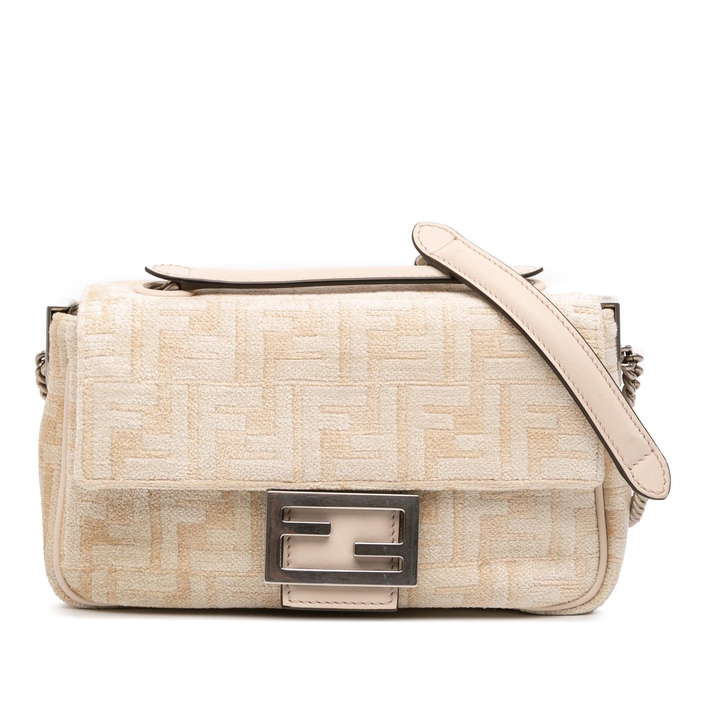 Fendi Ff Chenille And Midi Baguette Shoulder Bag Leather Chain