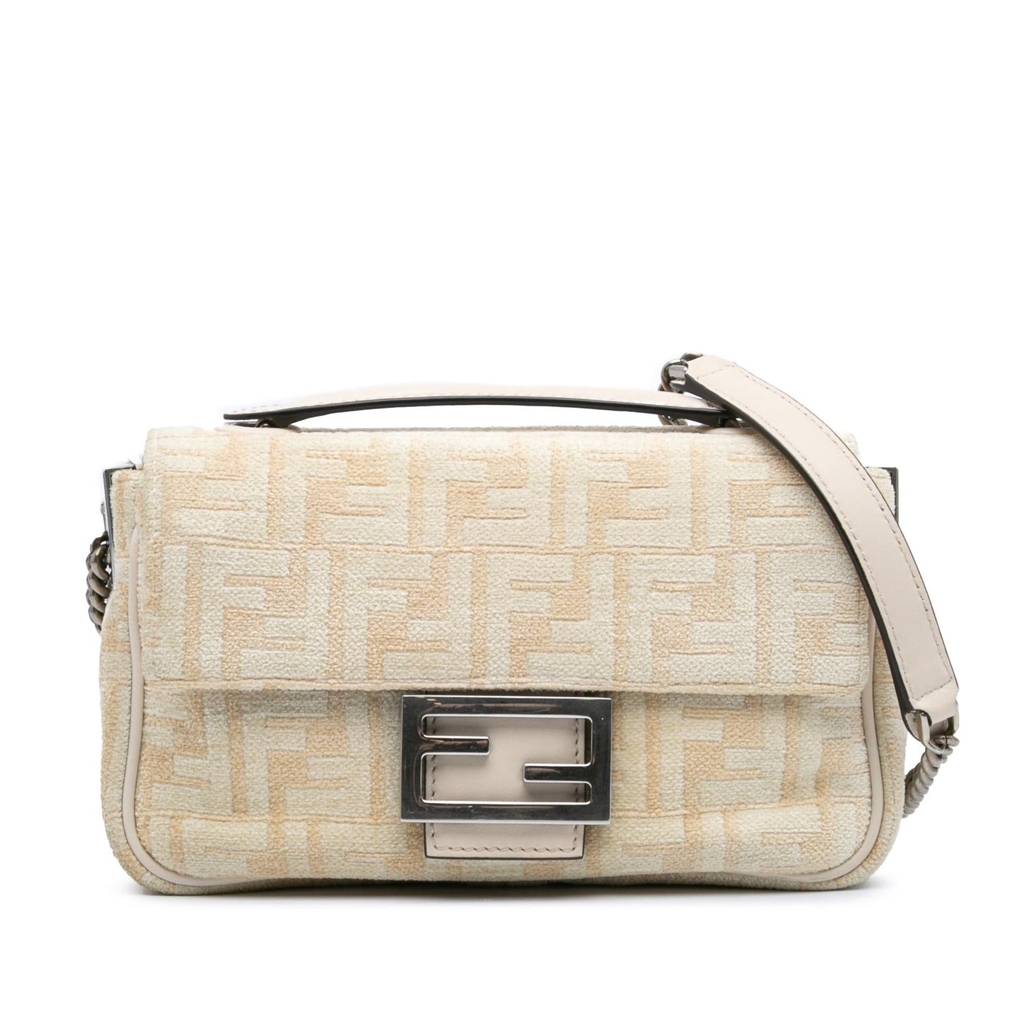 Fendi Ff Chenille And Seta Midi Baguette Shoulder Bag Vitello Chain Chain Midi Baguette