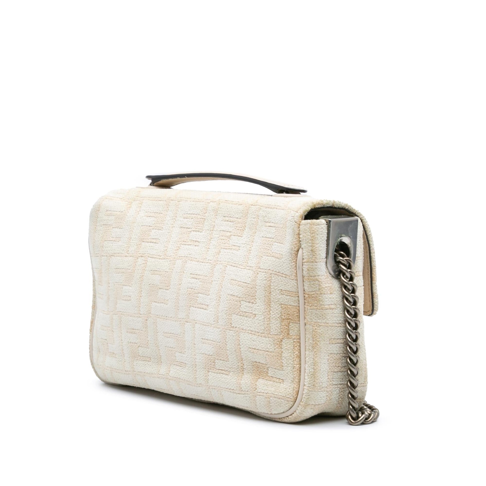 Fendi Ff Chenille And Seta Midi Baguette Shoulder Bag Vitello Chain