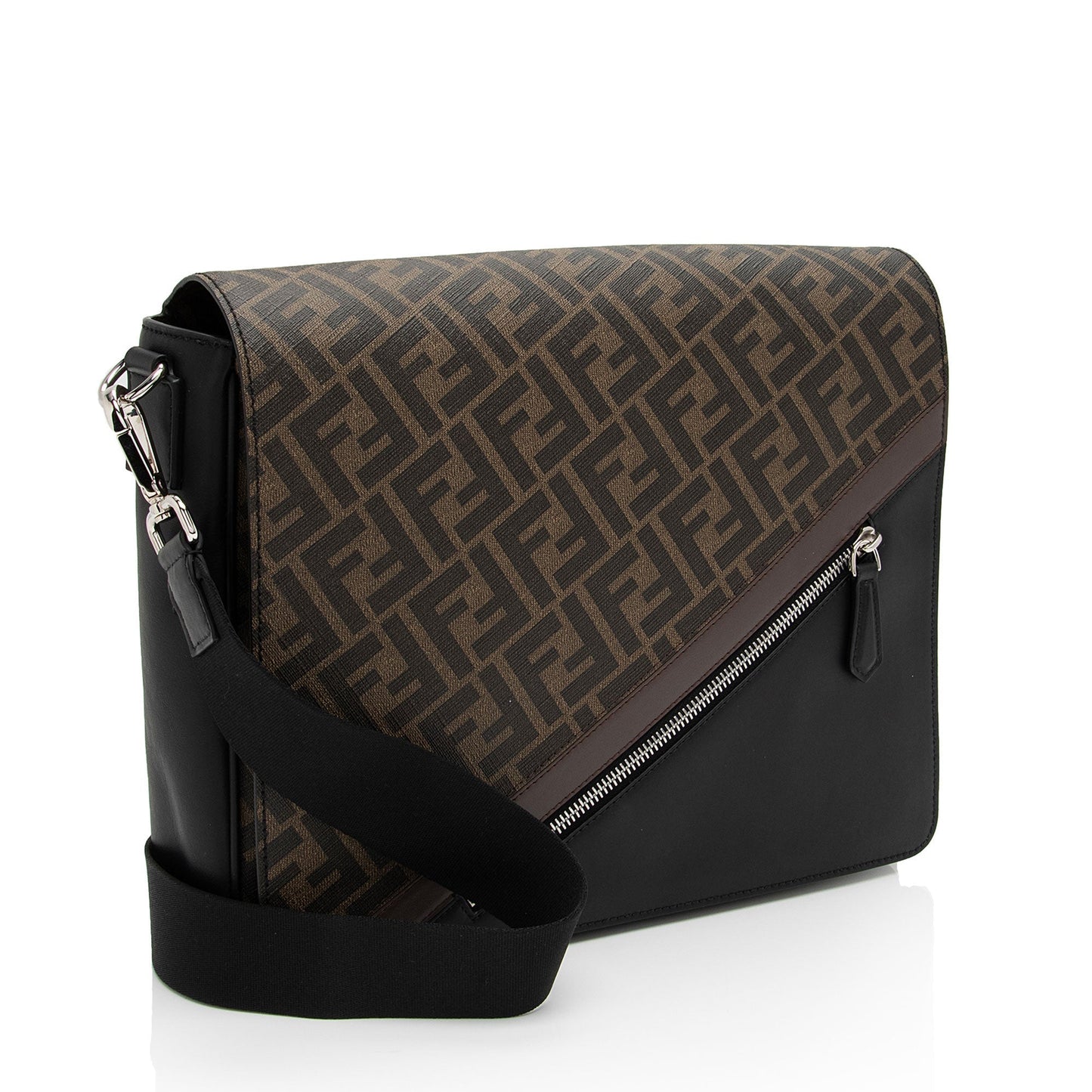 Fendi Ff Coated Diagonal Messenger Shf Tikzey Leather Canvas Shoulder Bag