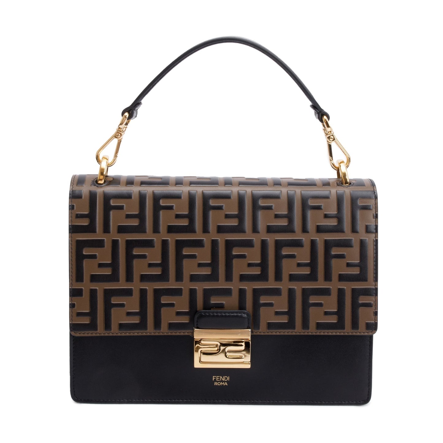 Fendi Ff Embossed Calfskin Kan Shoulder Bag Leather Black Straps 50950