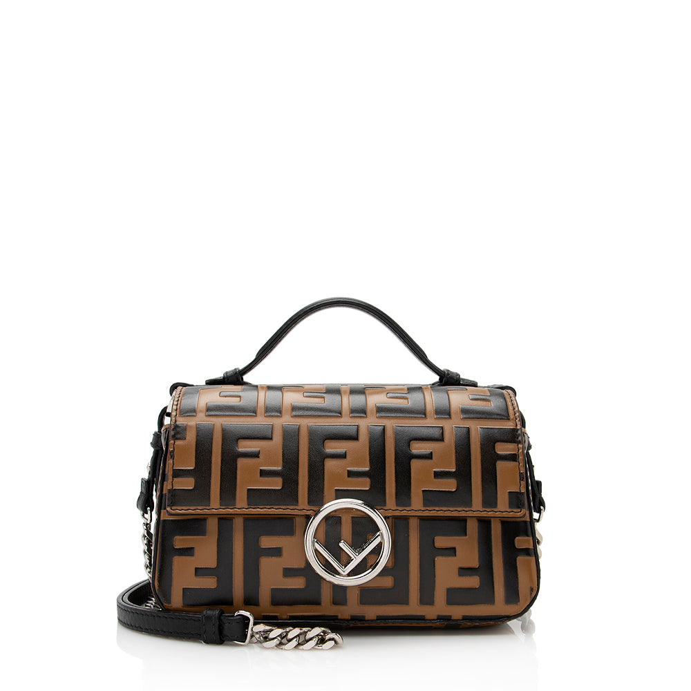 Fendi Ff Calfskin Double Baguette Bag Shf Micro Embossed Shoulder Bag