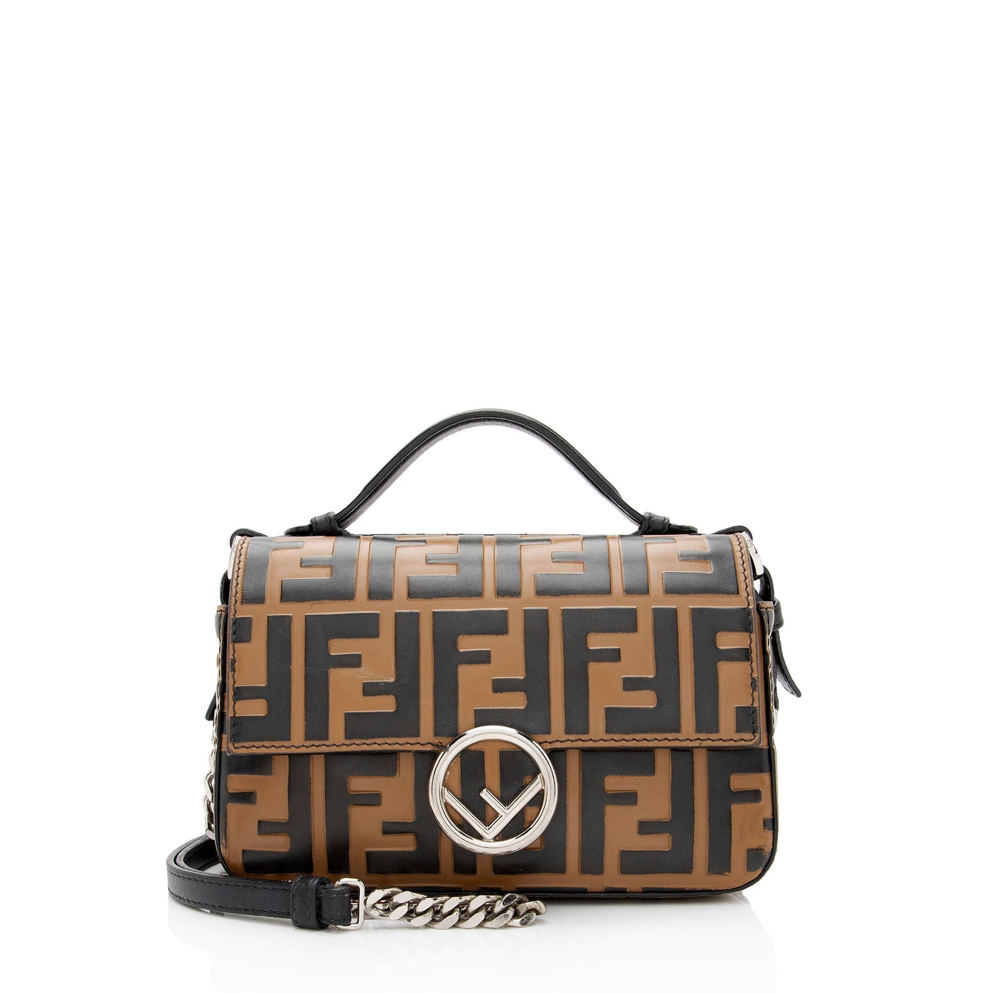 Fendi Ff Calfskin Double Baguette Bag Shf Yq8D8D Micro Embossed Shoulder Bag