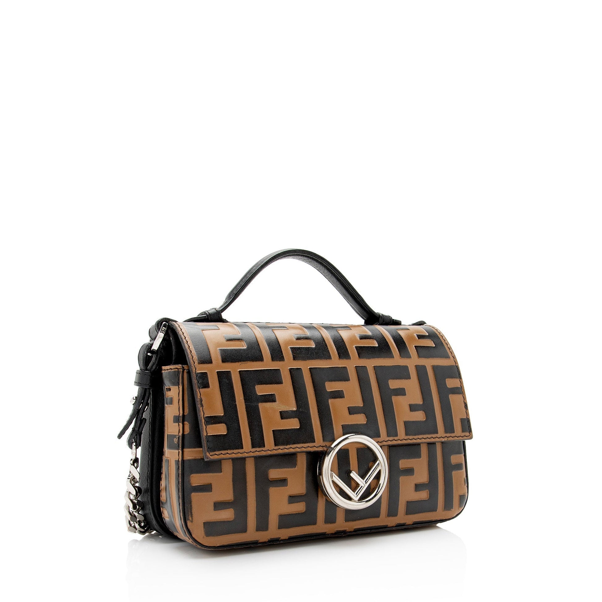 Fendi Ff Calfskin Double Baguette Bag Shf Yq8D8D Micro Embossed Shoulder Bag