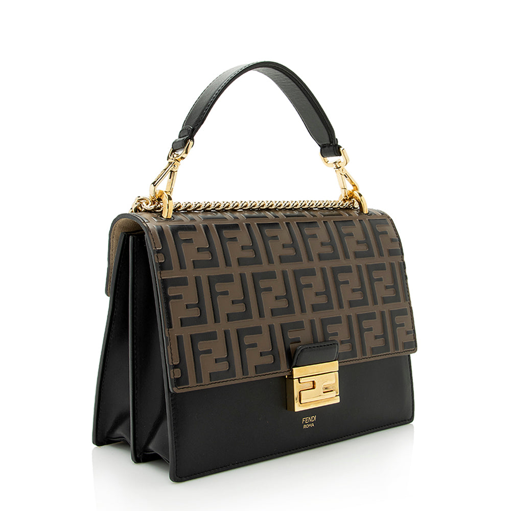 Fendi Ff Calfskin Kan Shoulder Bag Shf Medium Embossed