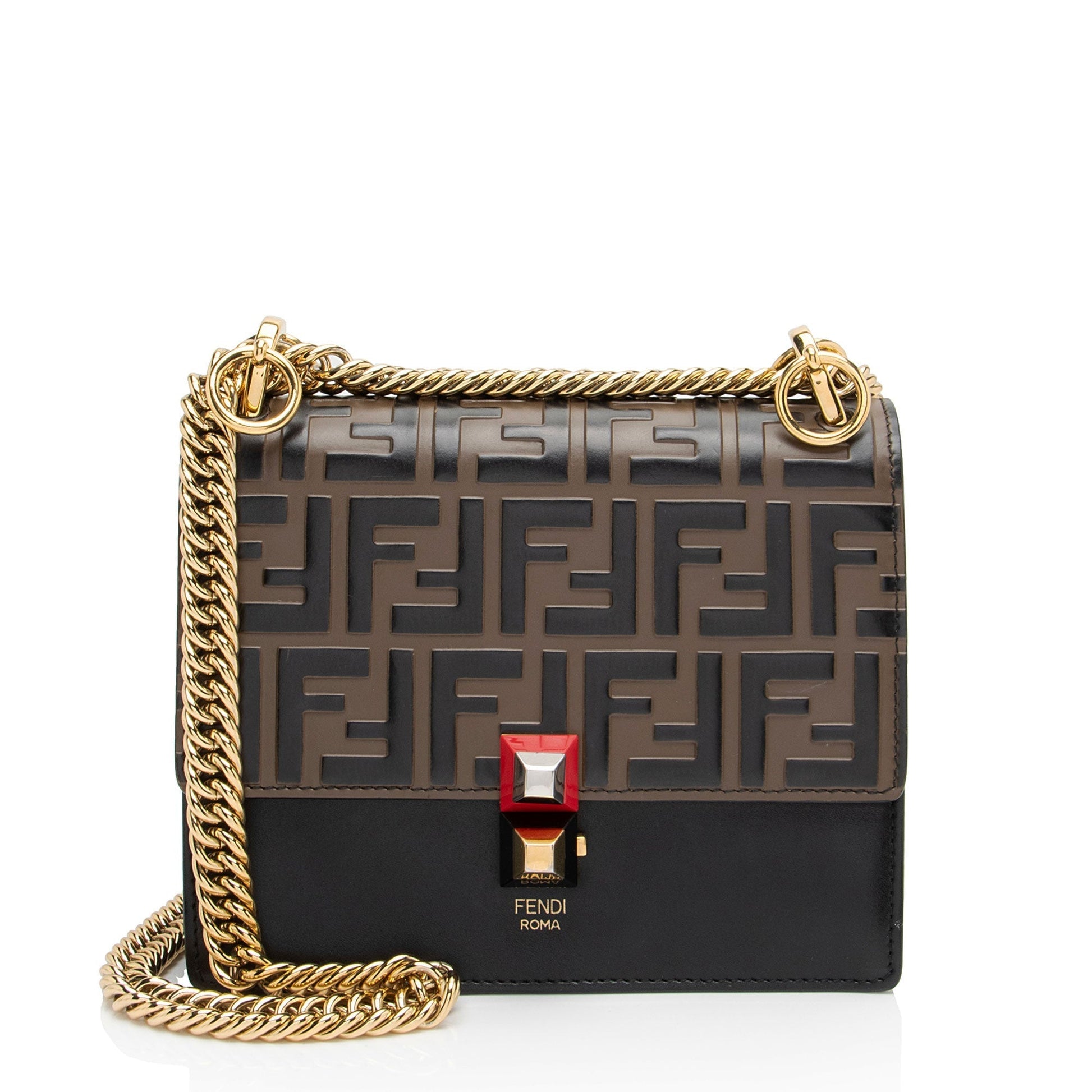 Fendi Ff Calfskin Kan Shoulder Bag Small Embossed