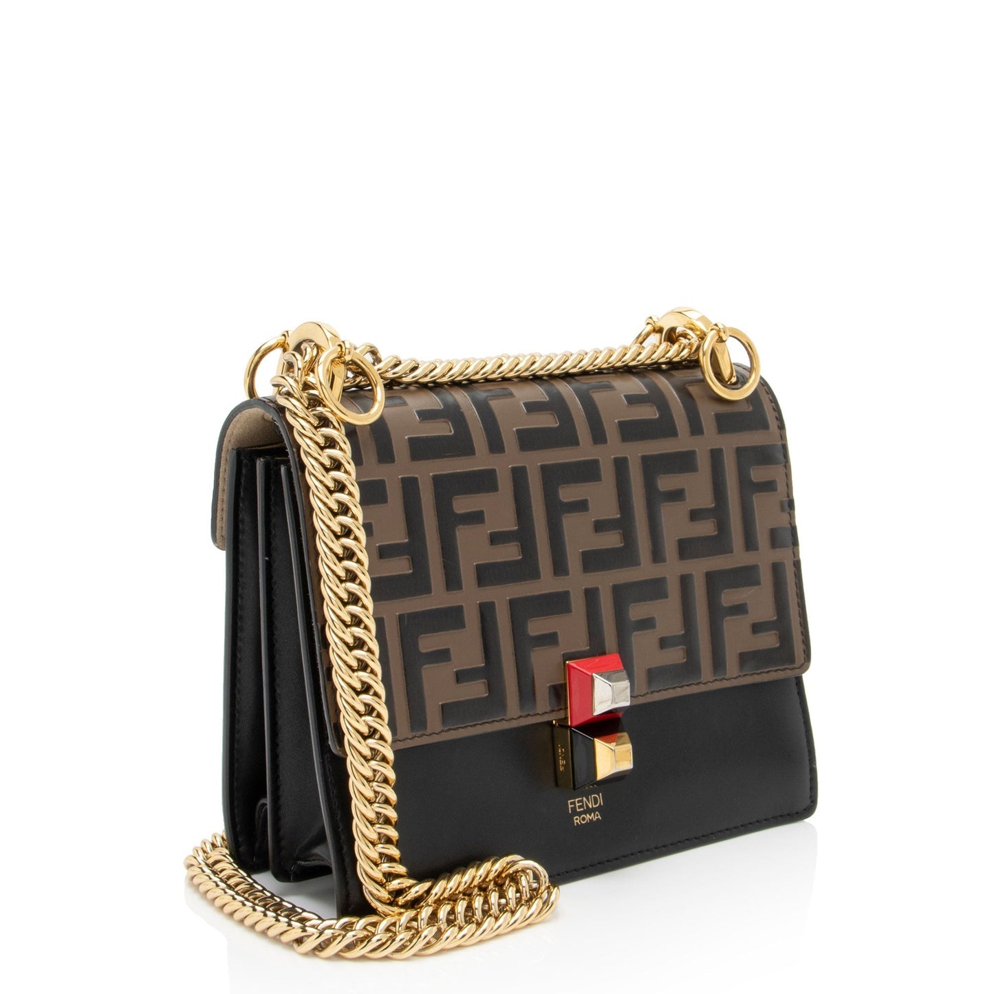 Fendi Ff Calfskin Kan Shoulder Bag Small Embossed
