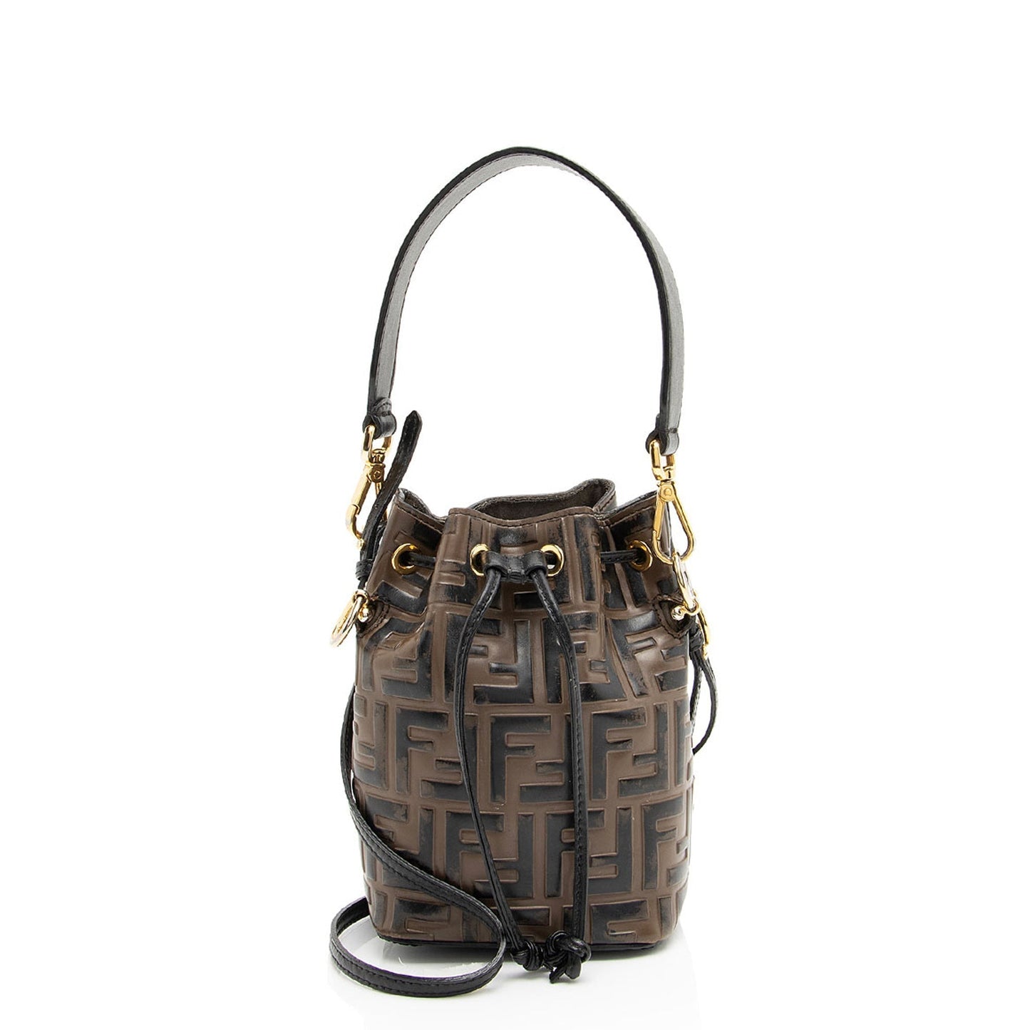 Fendi Ff Calfskin Mon Tresor Bag Final Sale Shf Mini Embossed Bucket Crossbody Bag