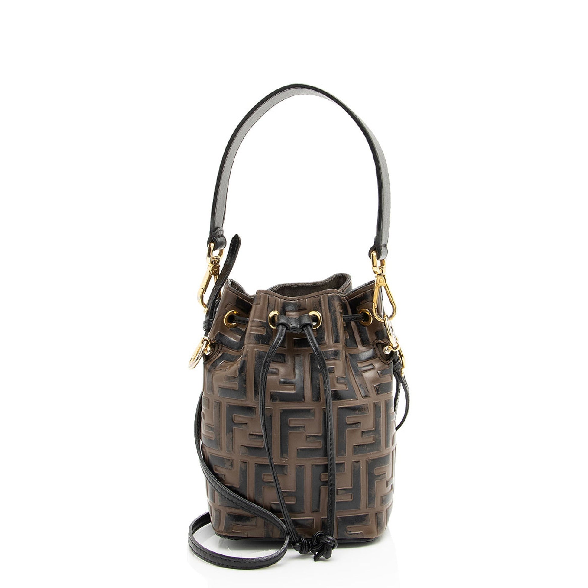 Fendi Ff Calfskin Mon Tresor Bag Final Sale Shf Mini Embossed Bucket Crossbody Bag