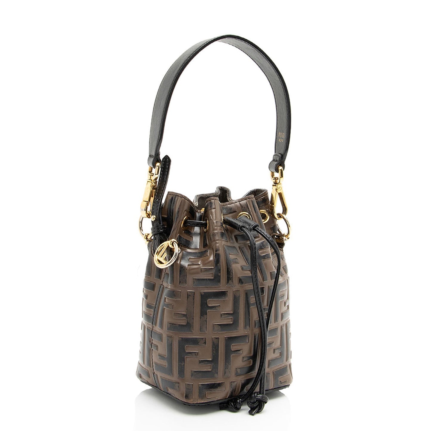 Fendi Ff Calfskin Mon Tresor Bag Final Sale Shf Mini Embossed Bucket Crossbody Bag