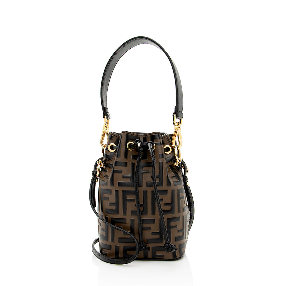 Fendi Ff Calfskin Mon Tresor Bag Shf Mini Embossed Bucket Crossbody Bag