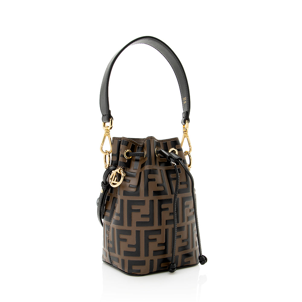 Fendi Ff Calfskin Mon Tresor Bag Shf Mini Embossed Bucket Crossbody Bag