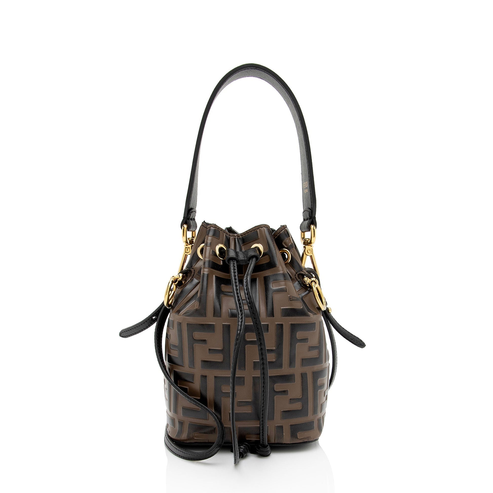 Fendi Ff Calfskin Mon Tresor Bag Shf Mo1Hol Mini Embossed Bucket Crossbody Bag