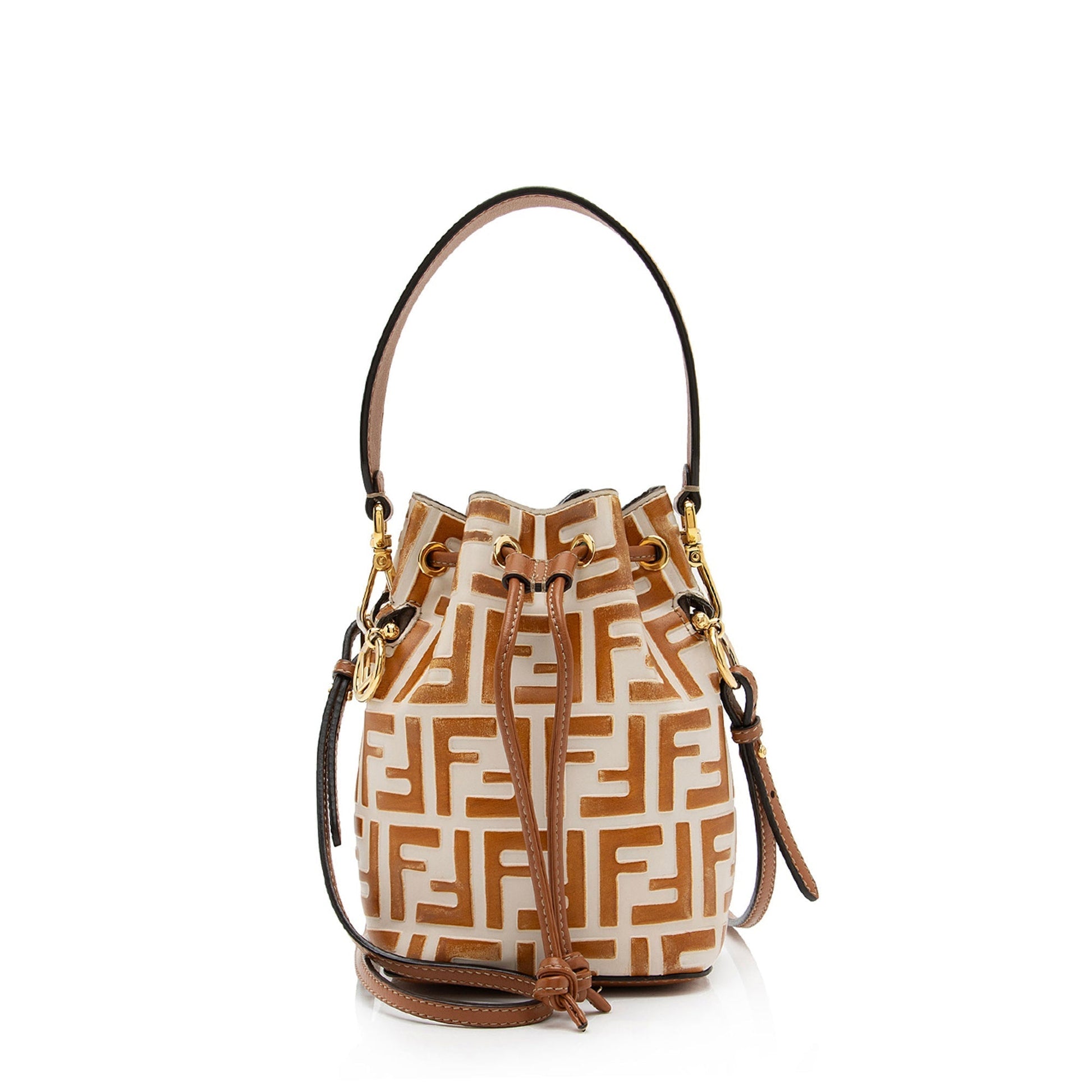 Fendi Ff Calfskin Mon Tresor Bag Shf Uboheg Mini Embossed Bucket Crossbody Bag