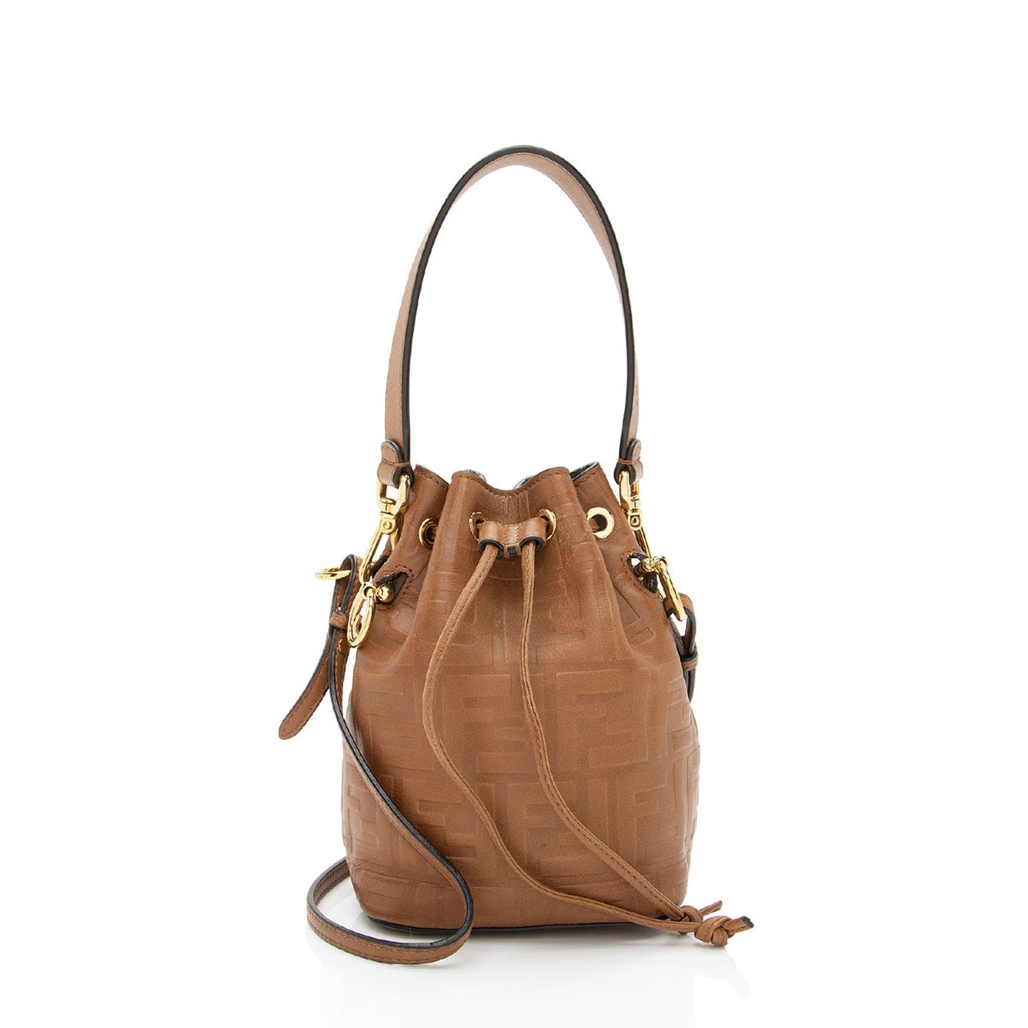 Fendi Ff Calfskin Mon Tresor Bag Shf E3Olct Mini Embossed Bucket Crossbody Bag