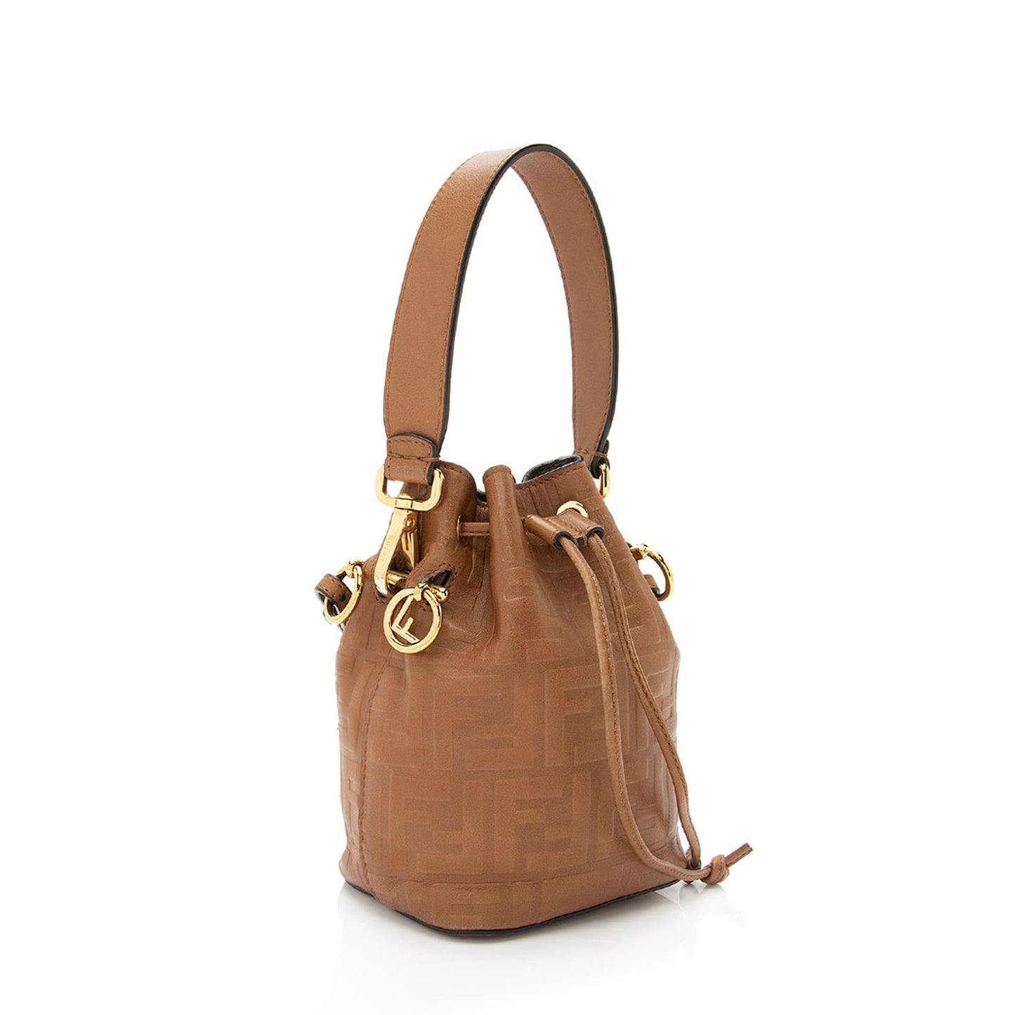 Fendi Ff Calfskin Mon Tresor Bag Shf E3Olct Mini Embossed Bucket Crossbody Bag