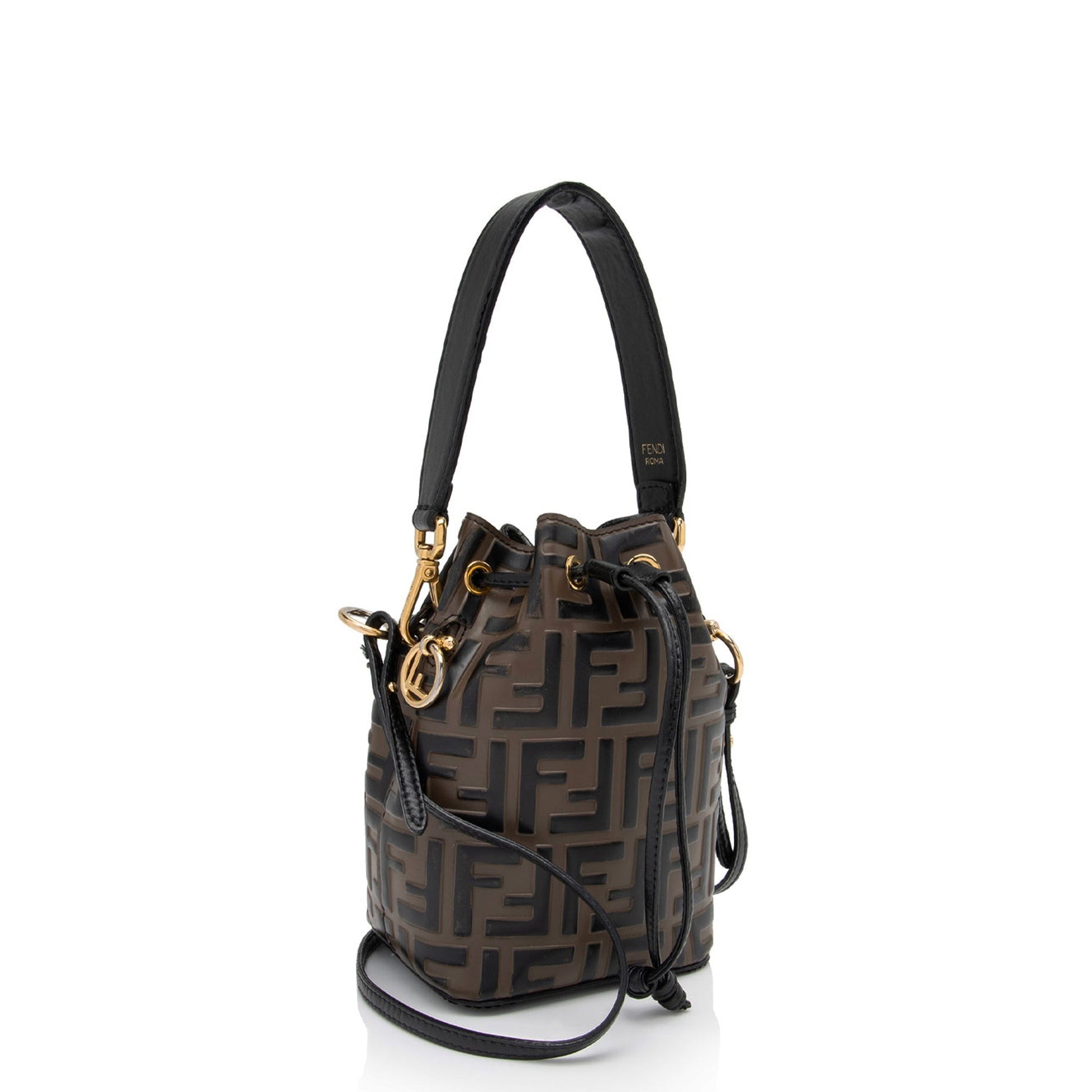 Fendi Ff Calfskin Mon Tresor Bag Shf Ci9Vp1 Mini Embossed Bucket Crossbody Bag
