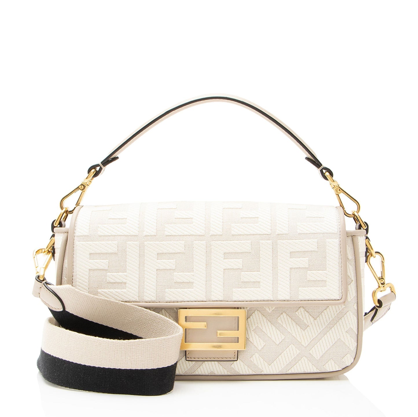 Fendi Ff Baguette Shoulder Bag Canvas Embroidered