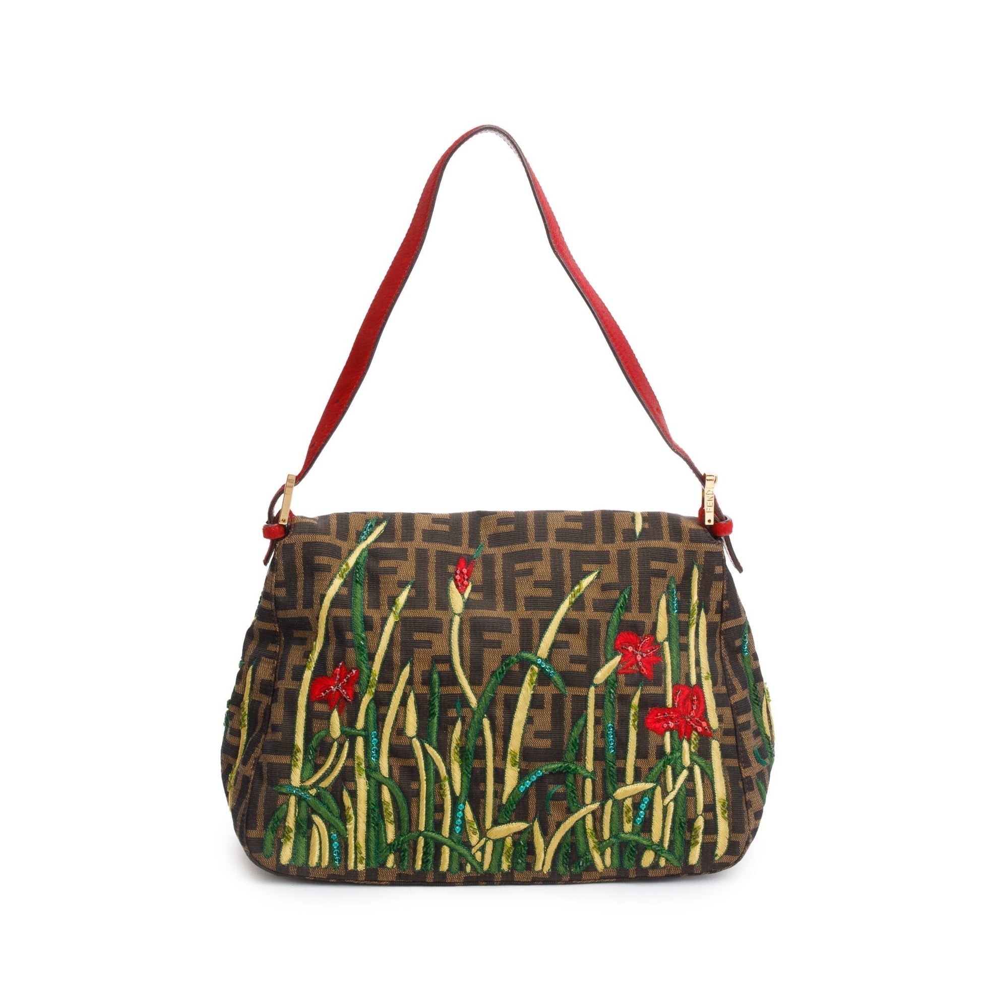 Fendi Ff Zucca Floral Embroidered Beaded Mama Forever Shoulder Bag