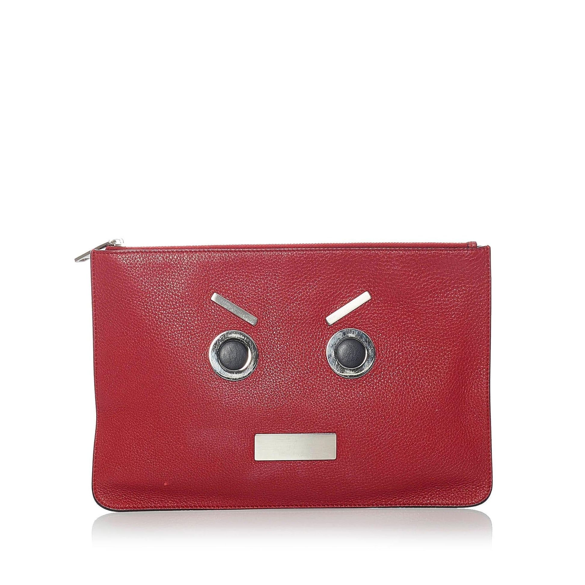 Fendi Face Clutch Bag Shg Leather