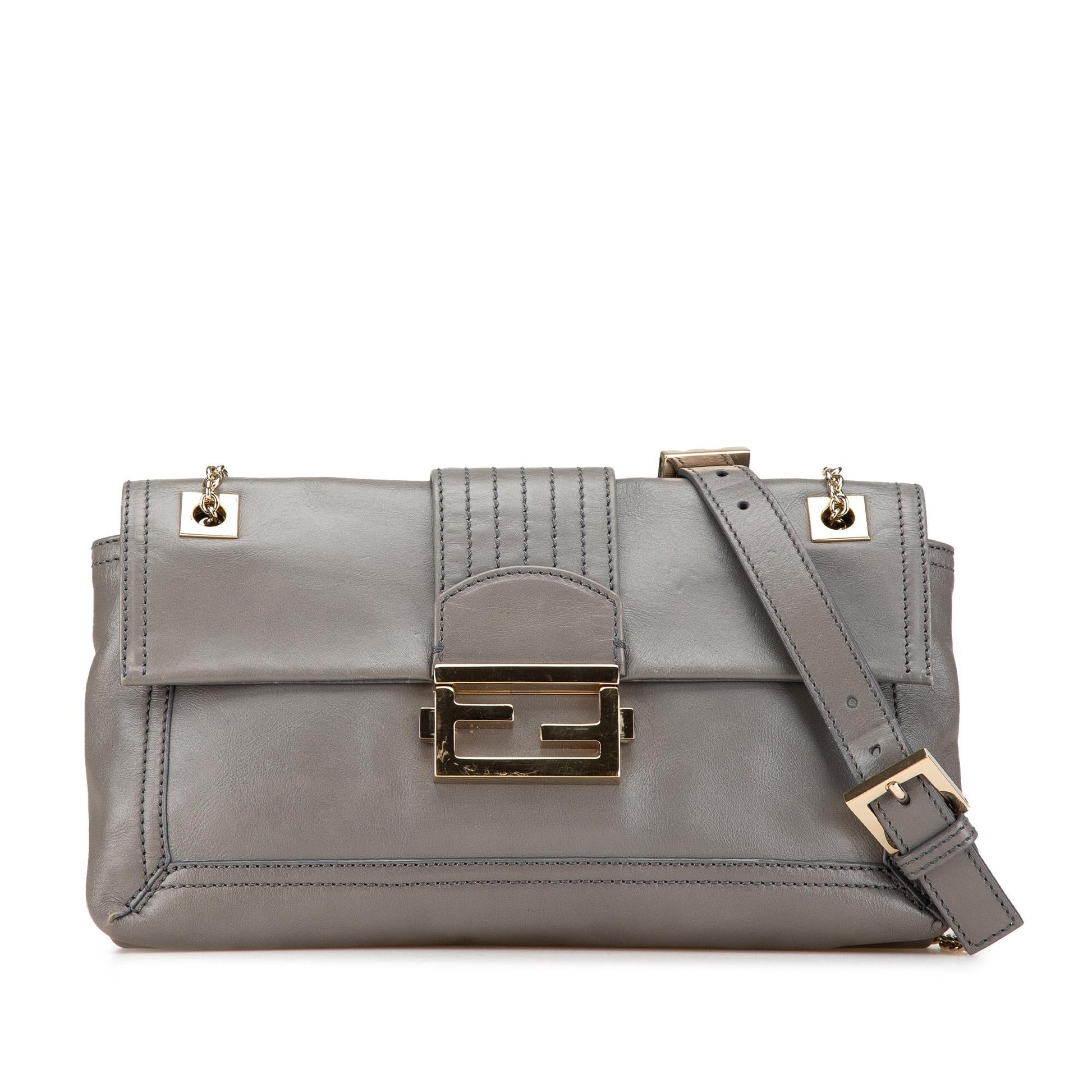 Fendi Glazed Baguette Crossbody Leather Chain Flap Shoulder Bag Flap Baguette Crossbody