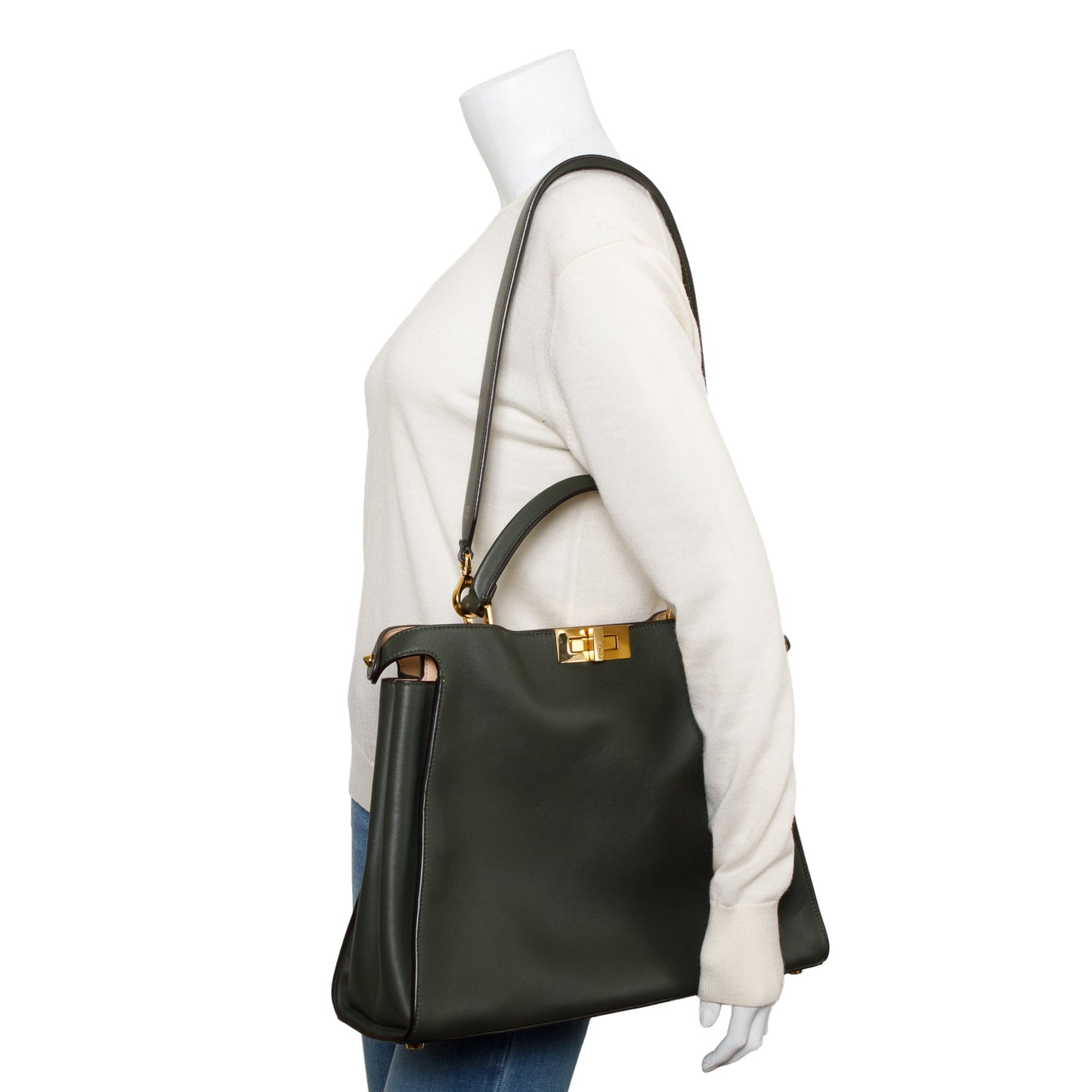 Fendi Calfskin Peekaboo Bag Leather Green Travel Bag