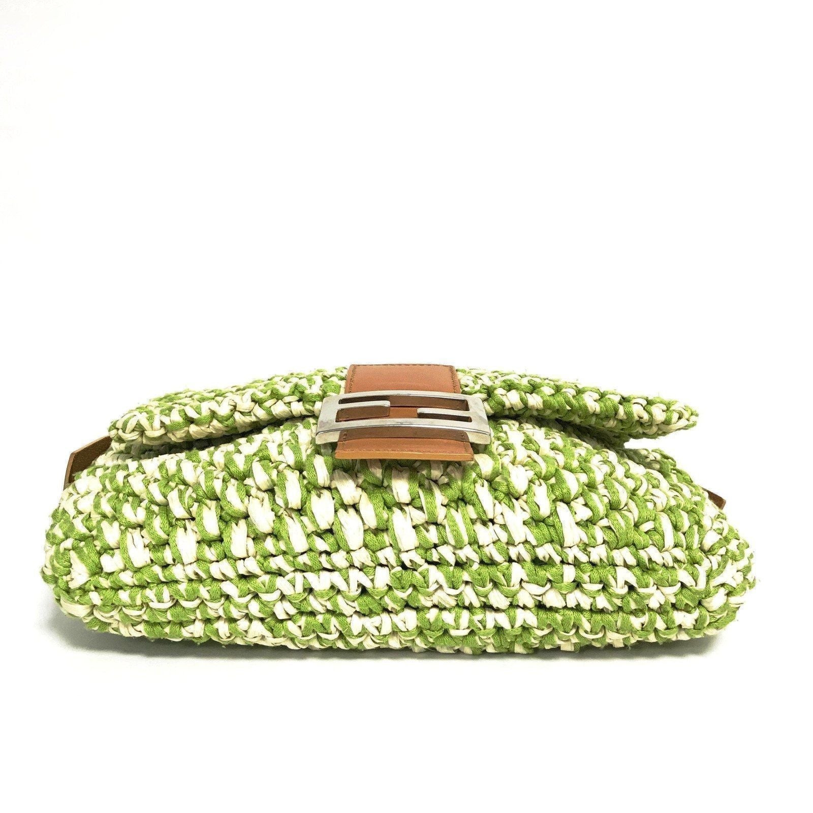 Fendi Straw Baguette Bag Green Travel Bag