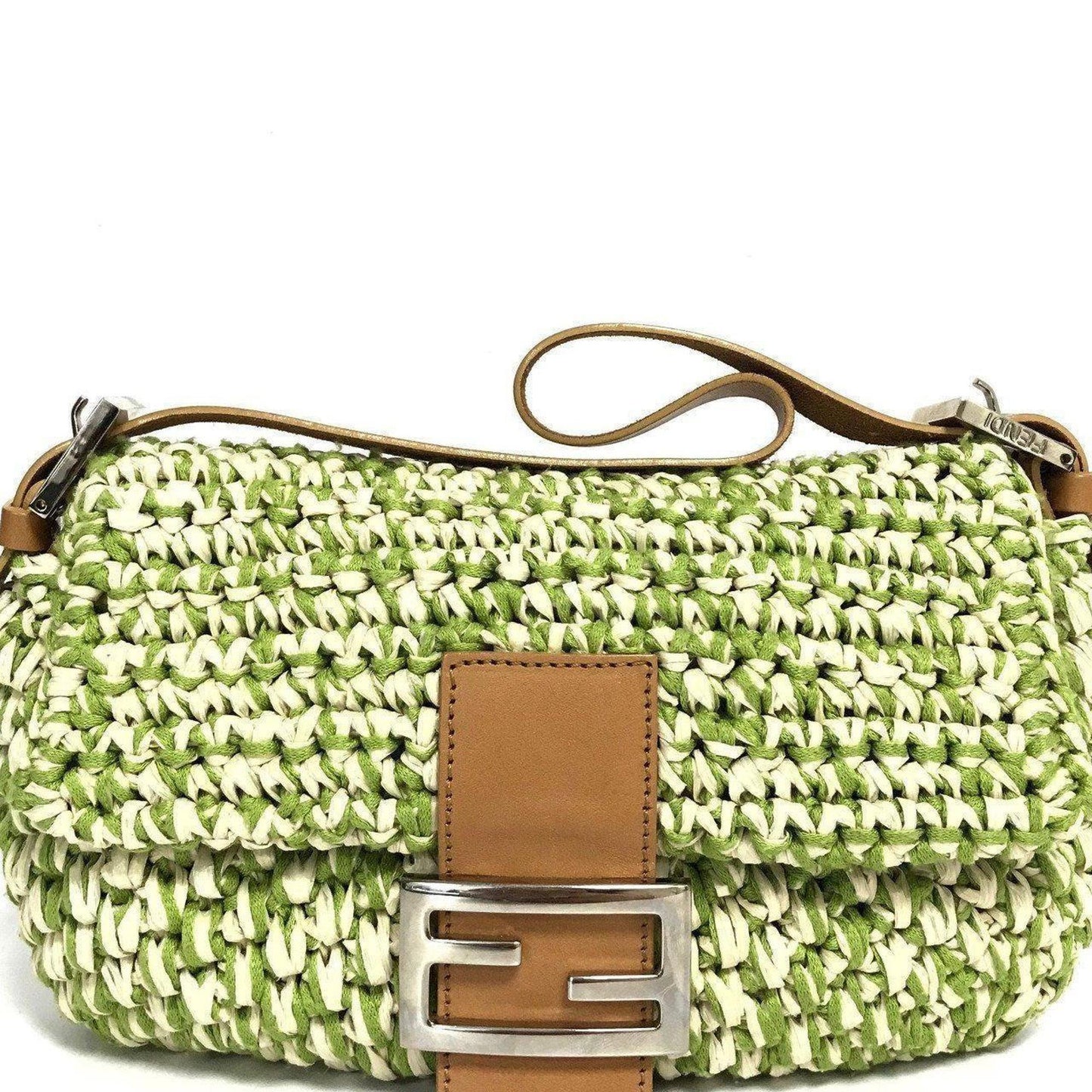 Fendi Straw Baguette Bag Green Travel Bag